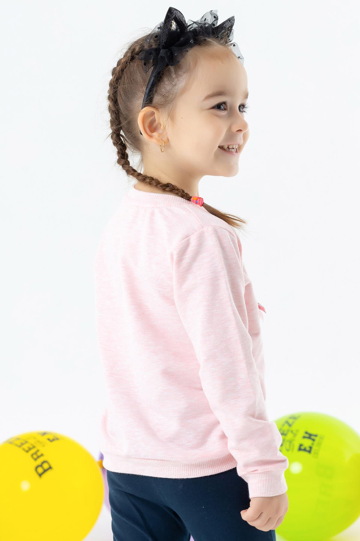 Breeze Kız Çocuk Sweatshirt Sevimli Hayvancıklar Baskılı Somon Melanj (1.5-5 Yaş)