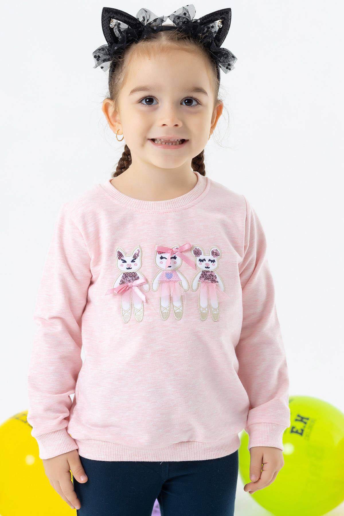 Breeze Kız Çocuk Sweatshirt Sevimli Hayvancıklar Baskılı Somon Melanj (1.5-5 Yaş)