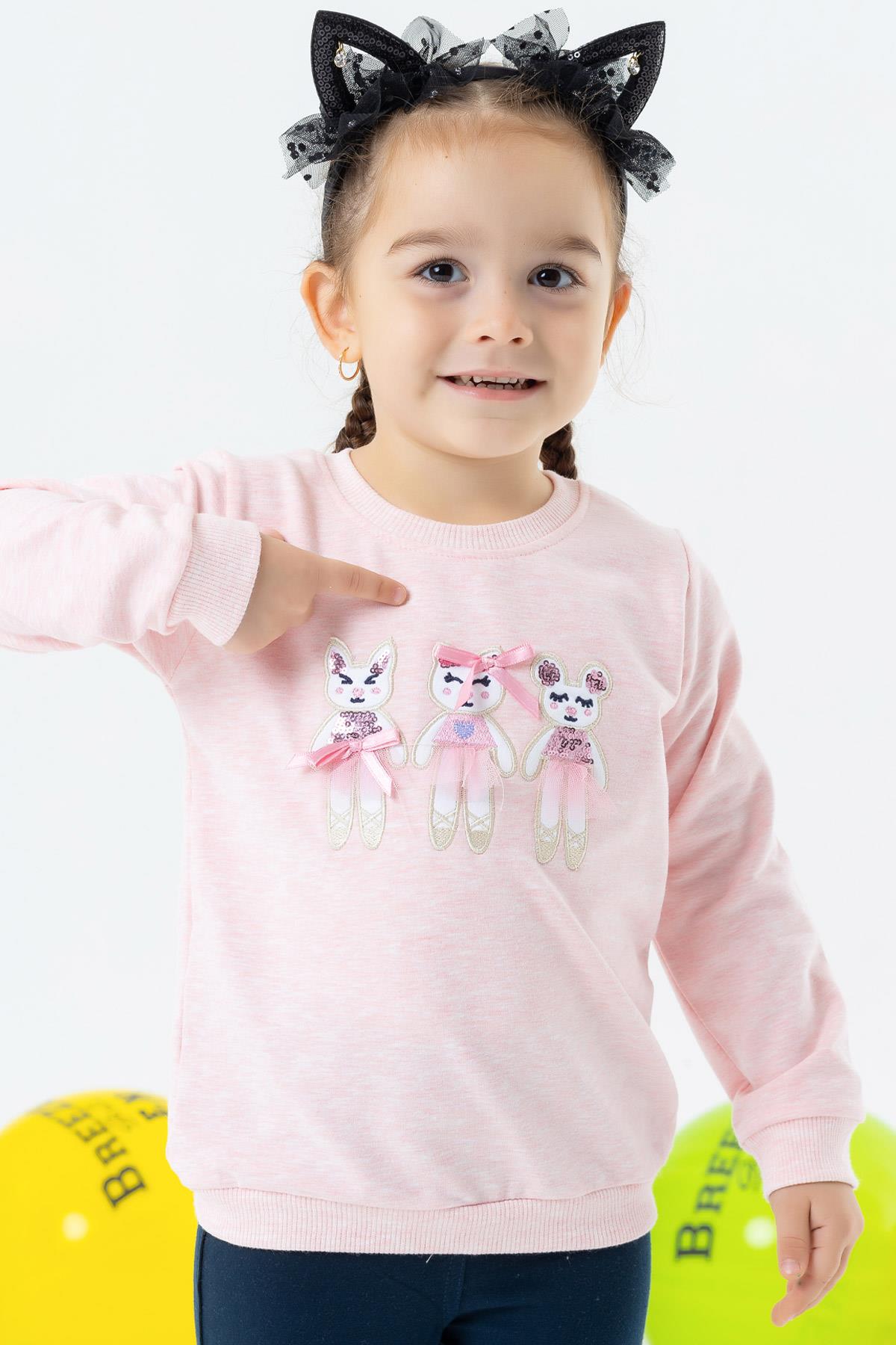 Breeze Kız Çocuk Sweatshirt Sevimli Hayvancıklar Baskılı Somon Melanj (1.5-5 Yaş)