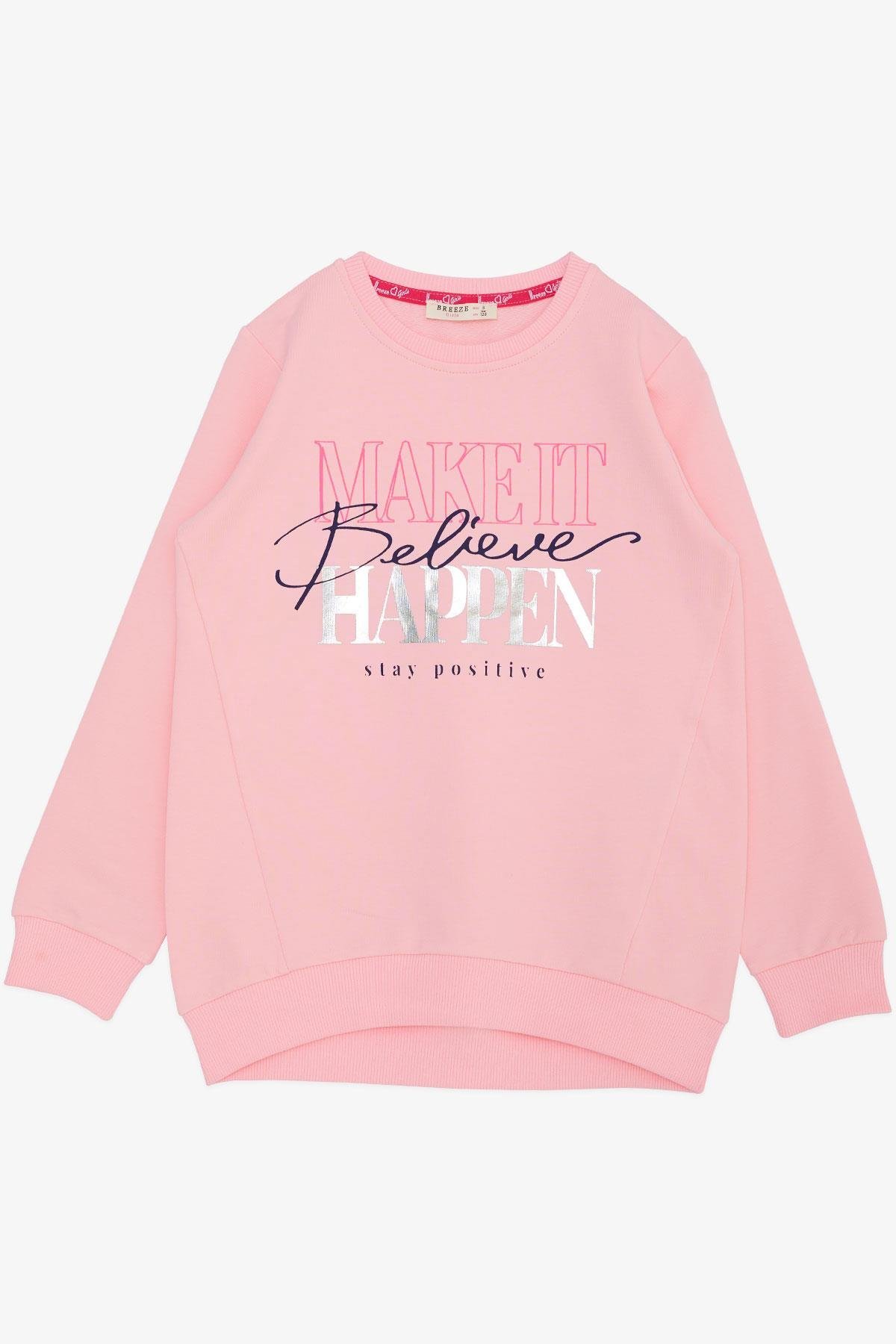 Breeze Kız Çocuk Sweatshirt Yaldızlı Yazı Baskılı Pembe (6-12 Yaş)