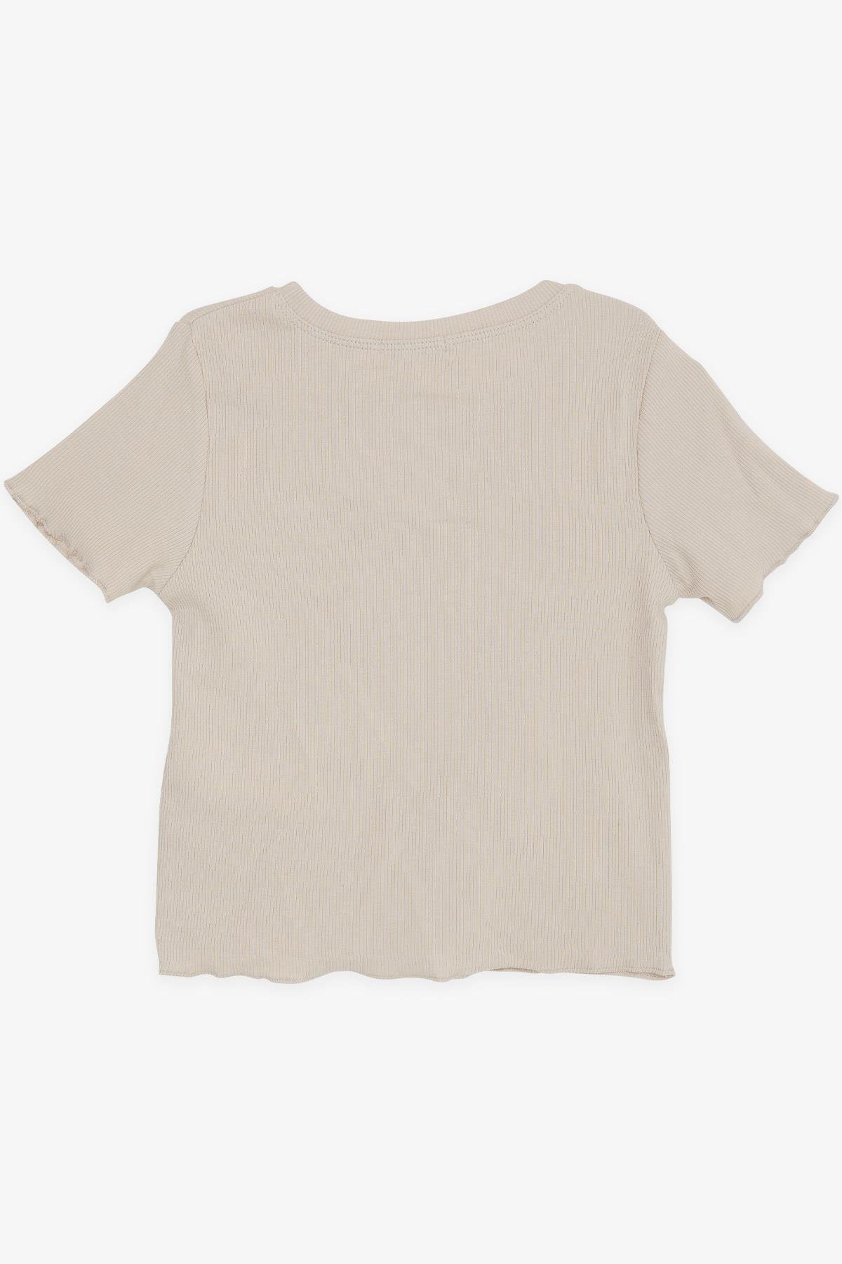 Breeze Kız Çocuk Tişört Crop Yazı Baskılı Bej (8-14 Yaş)