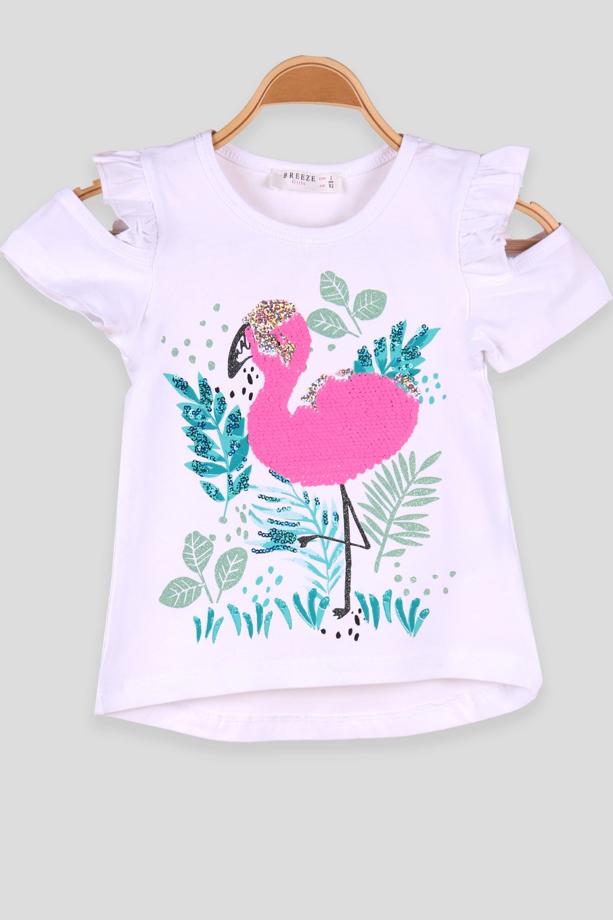 Breeze Kız Çocuk Tişört Flamingosu Pullu Beyaz (2-6 Yaş)