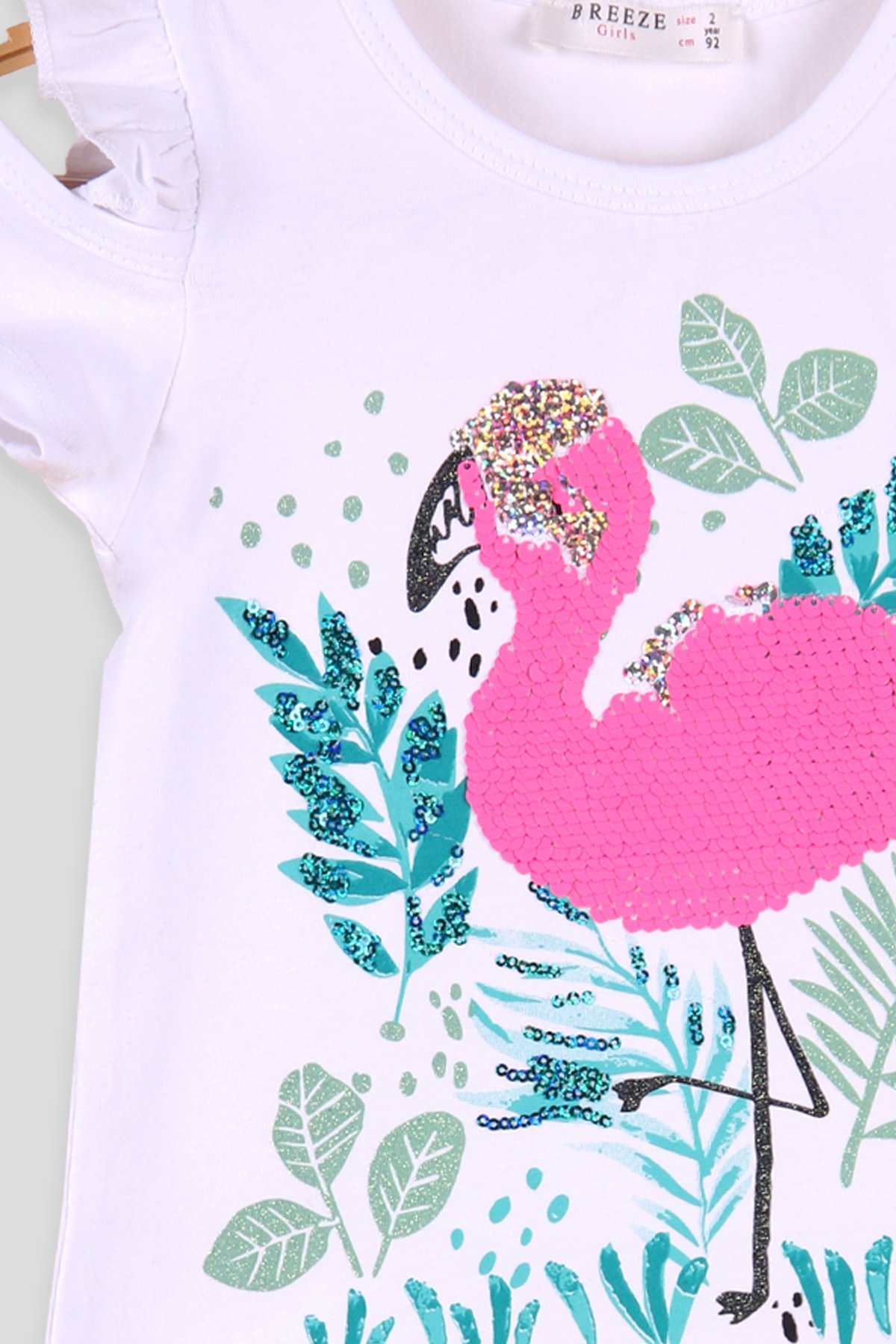 Breeze Kız Çocuk Tişört Flamingosu Pullu Beyaz (2-6 Yaş)