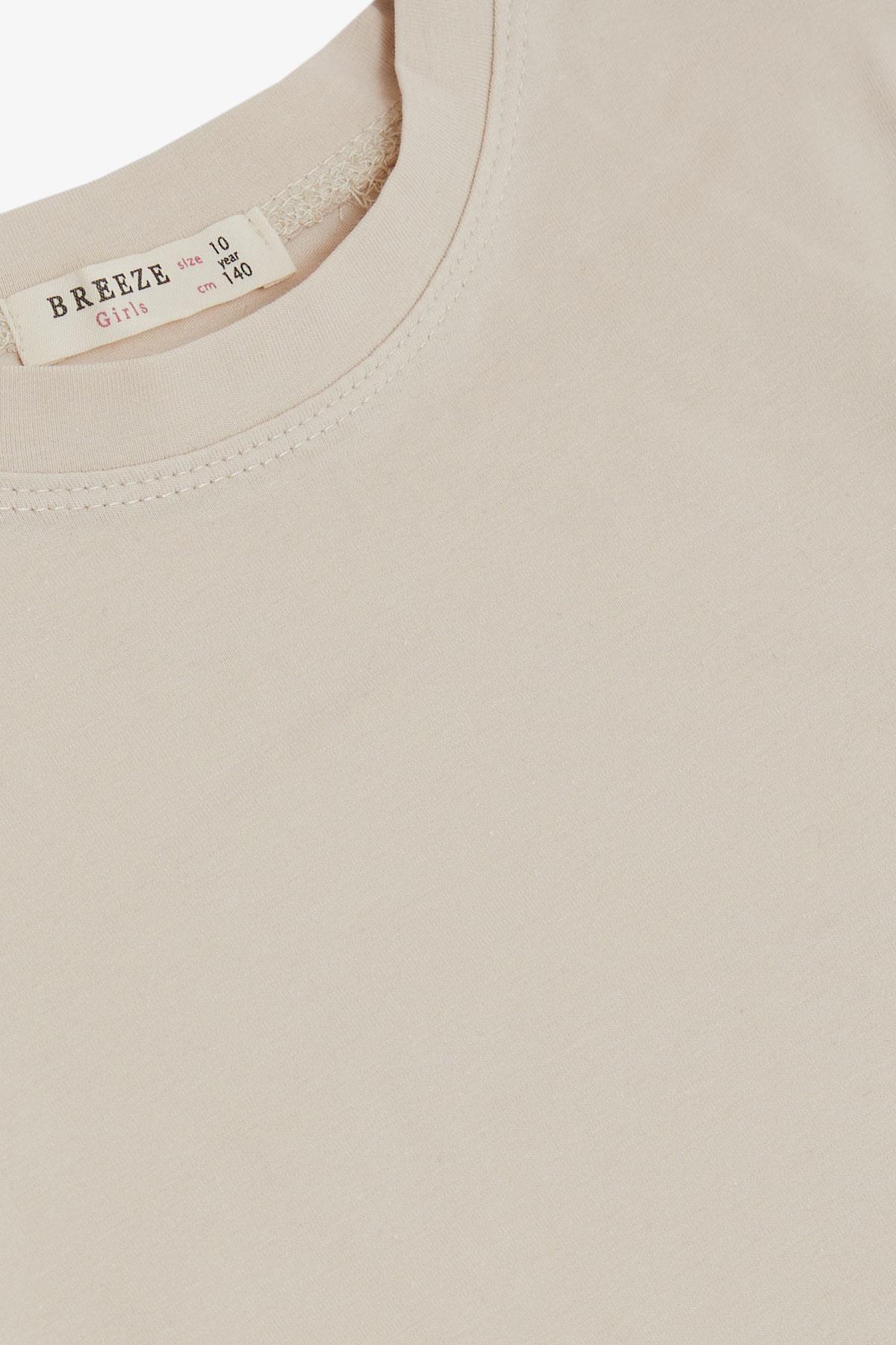 Breeze Kız Çocuk Tişört Kemer Boy Basic Bej (9-14 Yaş)