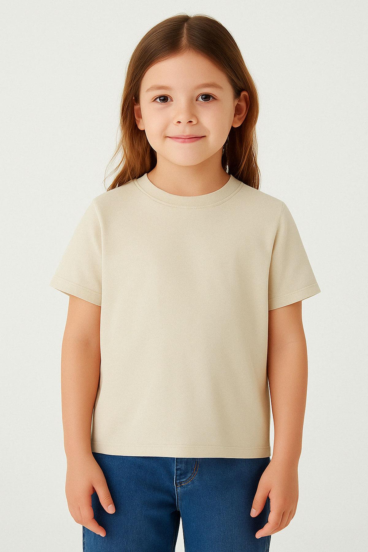Breeze Kız Çocuk Tişört Kemer Boy Basic Bej (9-14 Yaş)