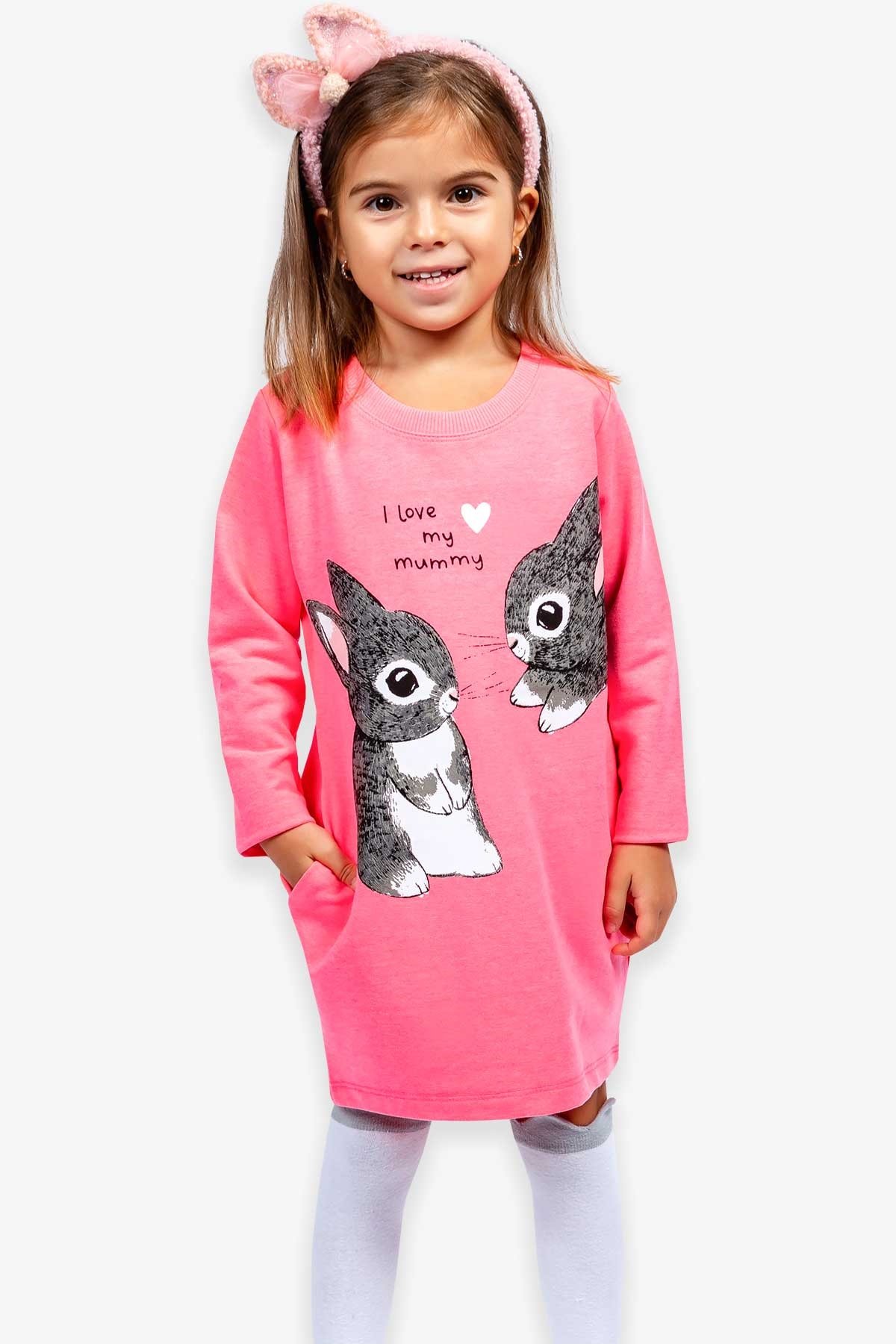 Breeze Kız Çocuk Tunik Tavşan Desenli Neon Pembe (1.5-5 Yaş)