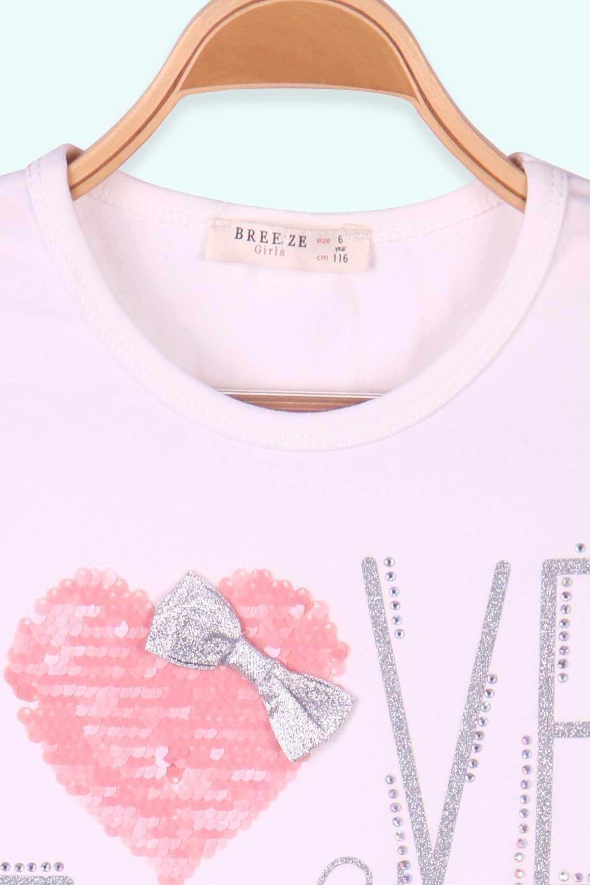 Breeze Kız Çocuk Uzun Kollu Elbise Pullu Kalpli Ekru (6-12 Yaş)