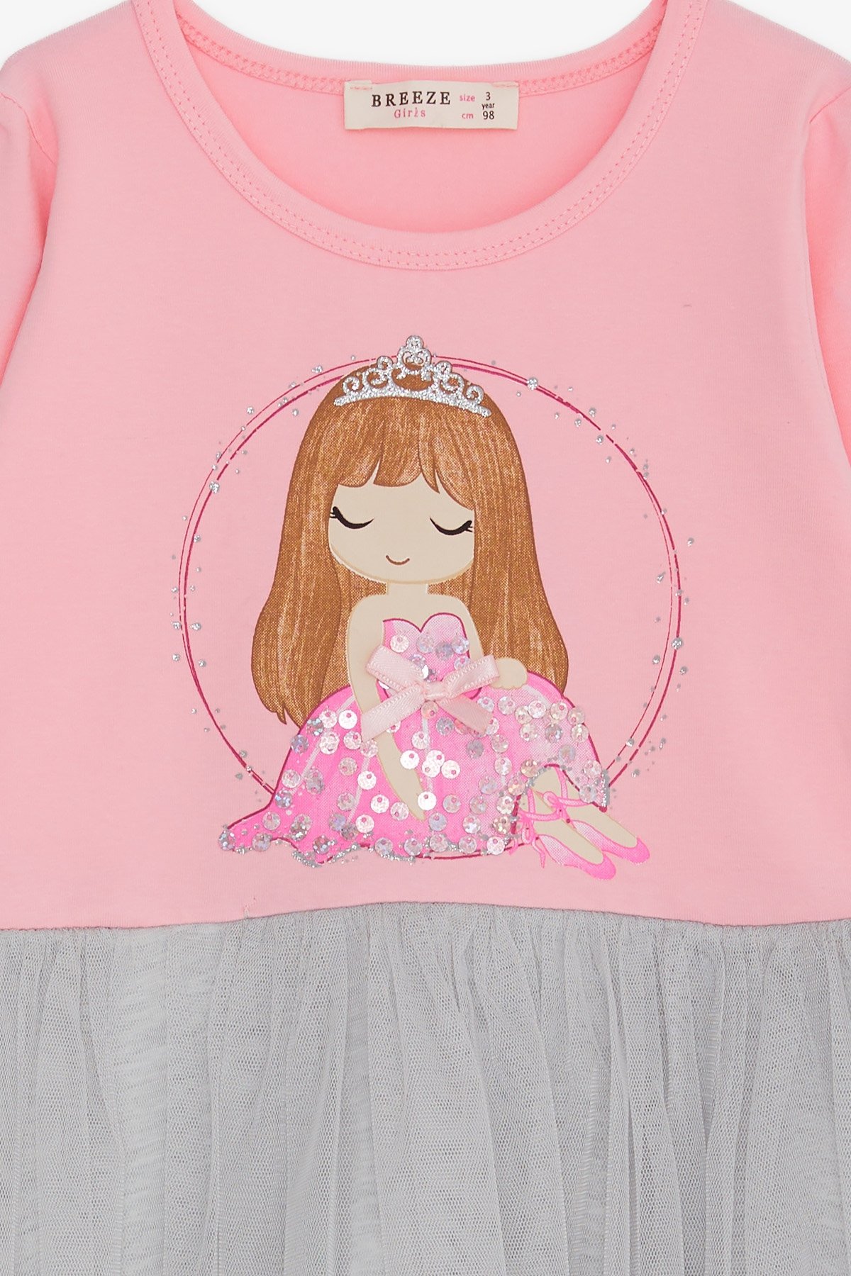 Breeze Kız Çocuk Uzun Kollu Elbise Pullu Kız Baskılı Pembe (1.5-5 Yaş)