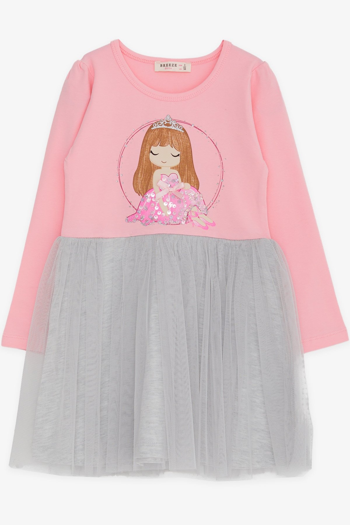 Breeze Kız Çocuk Uzun Kollu Elbise Pullu Kız Baskılı Pembe (1.5-5 Yaş)