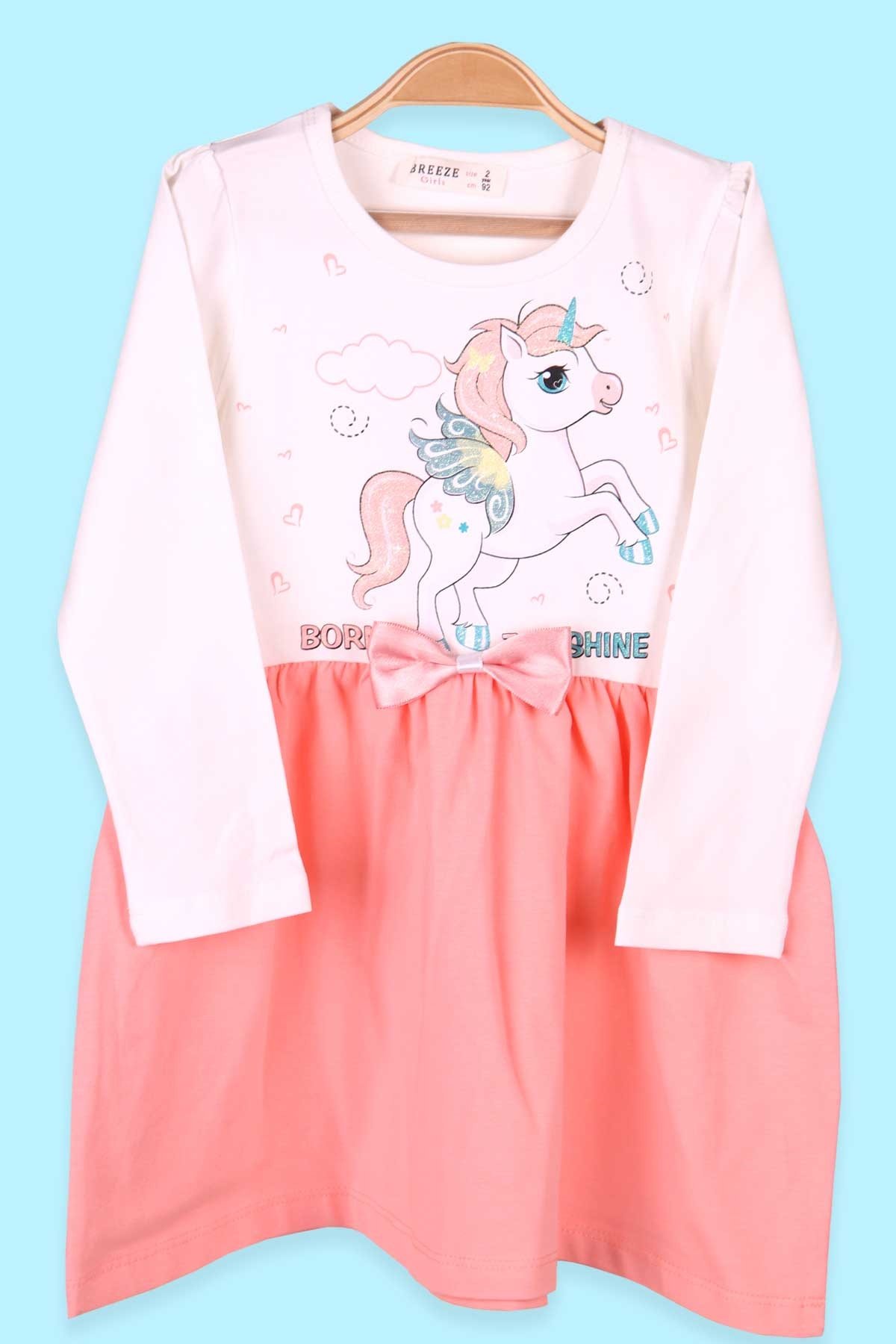 Breeze Kız Çocuk Uzun Kollu Elbise Unicorn Ekru (2-5 Yaş)