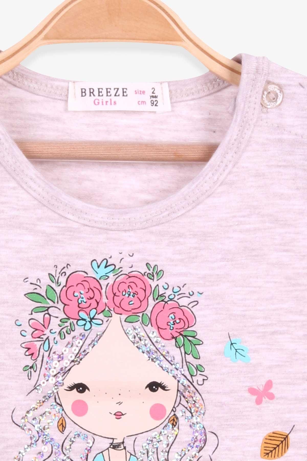 Breeze Kız Çocuk Uzun Kollu Tişört Kız Çocuk Baskılı Bej Melanj (2-5 Yaş)