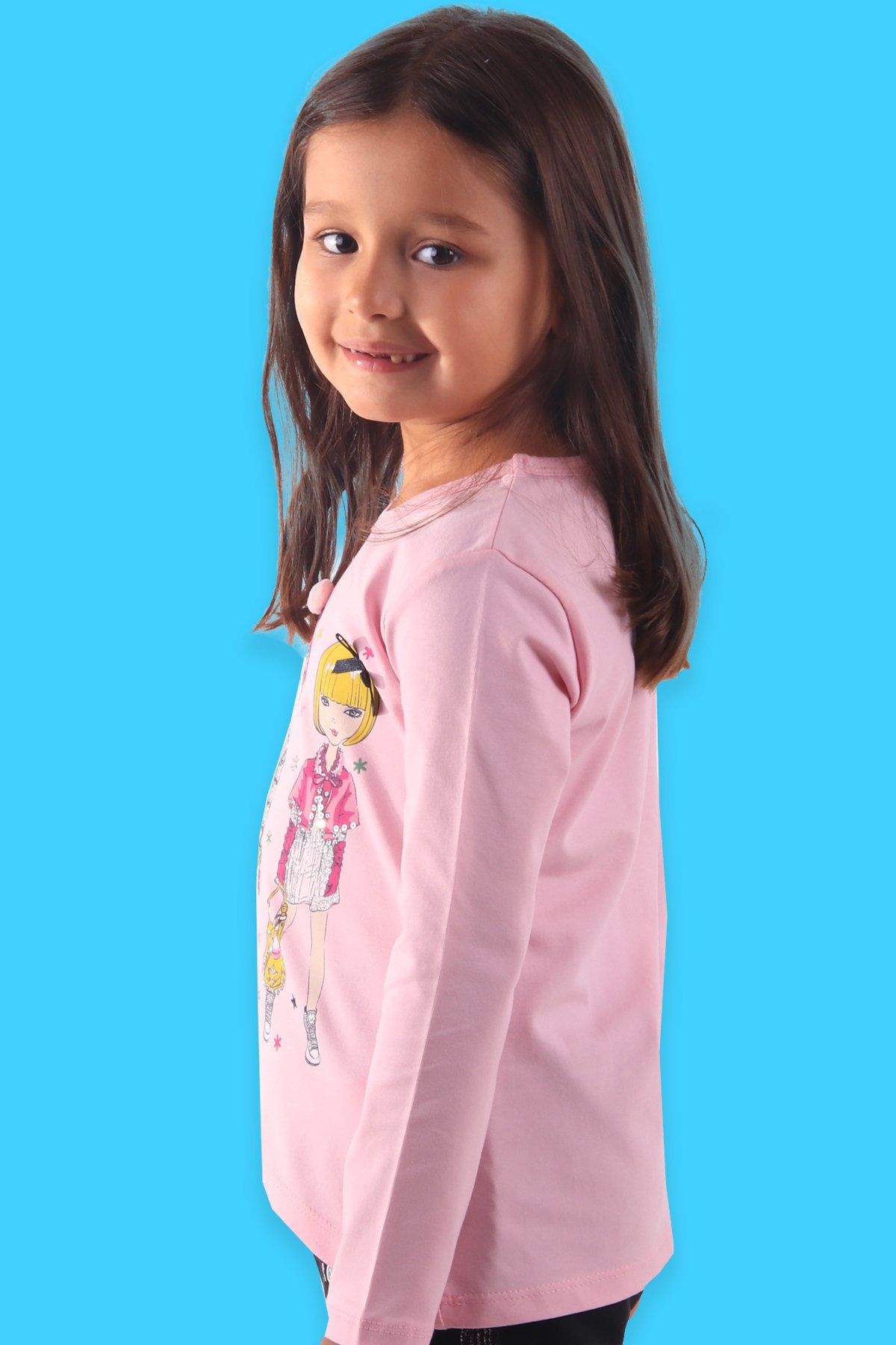 Breeze Kız Çocuk Uzun Kollu Tişört Kız Baskılı Pembe (4-8 Yaş)