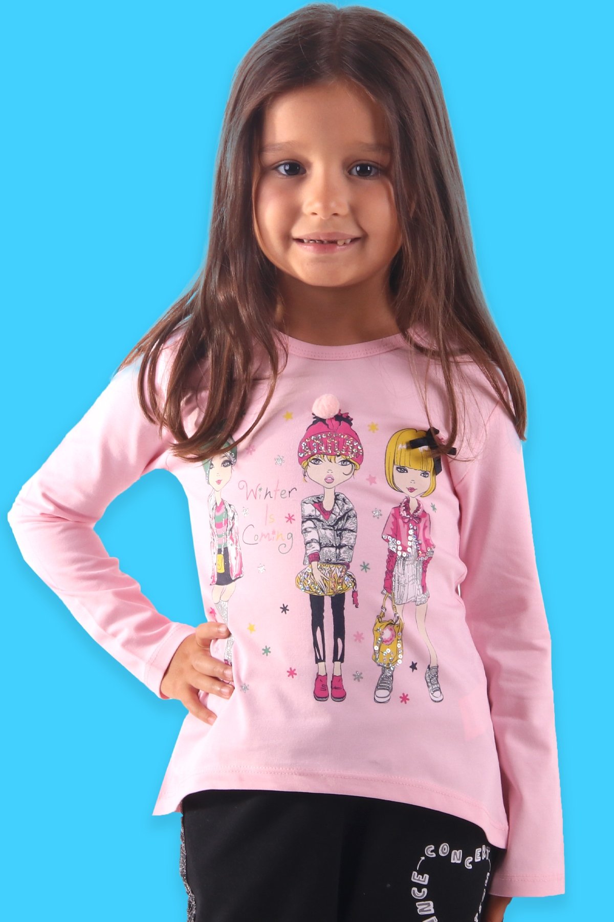 Breeze Kız Çocuk Uzun Kollu Tişört Kız Baskılı Pembe (4-8 Yaş)