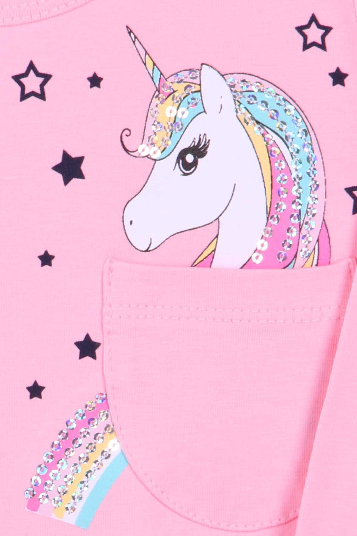 Breeze Kız Çocuk Uzun Kollu Tişört Unicorn Pudra (2-6 Yaş)