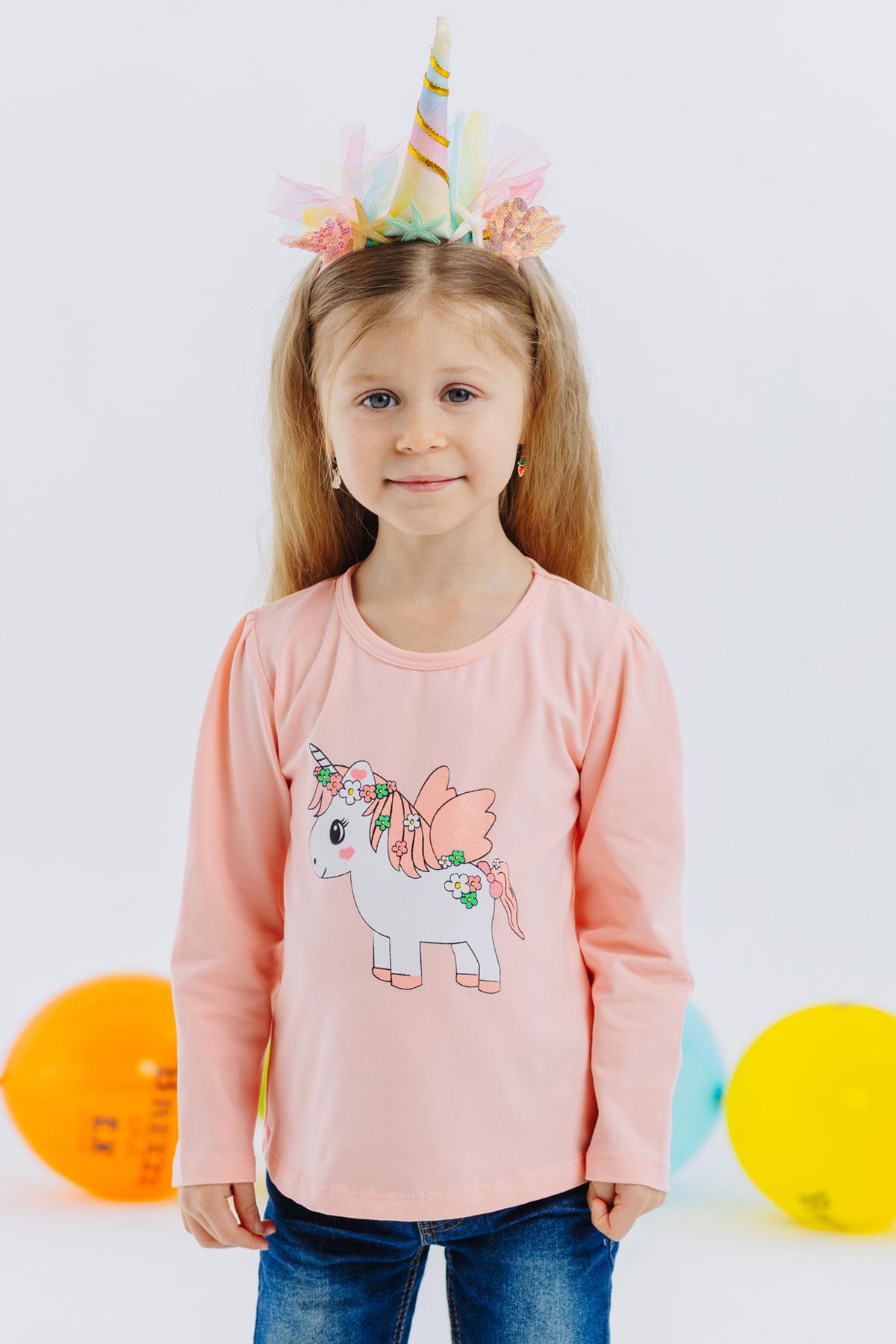 Breeze Kız Çocuk Uzun Kollu Tişört Unicorn Baskılı Somon (1-4 Yaş)