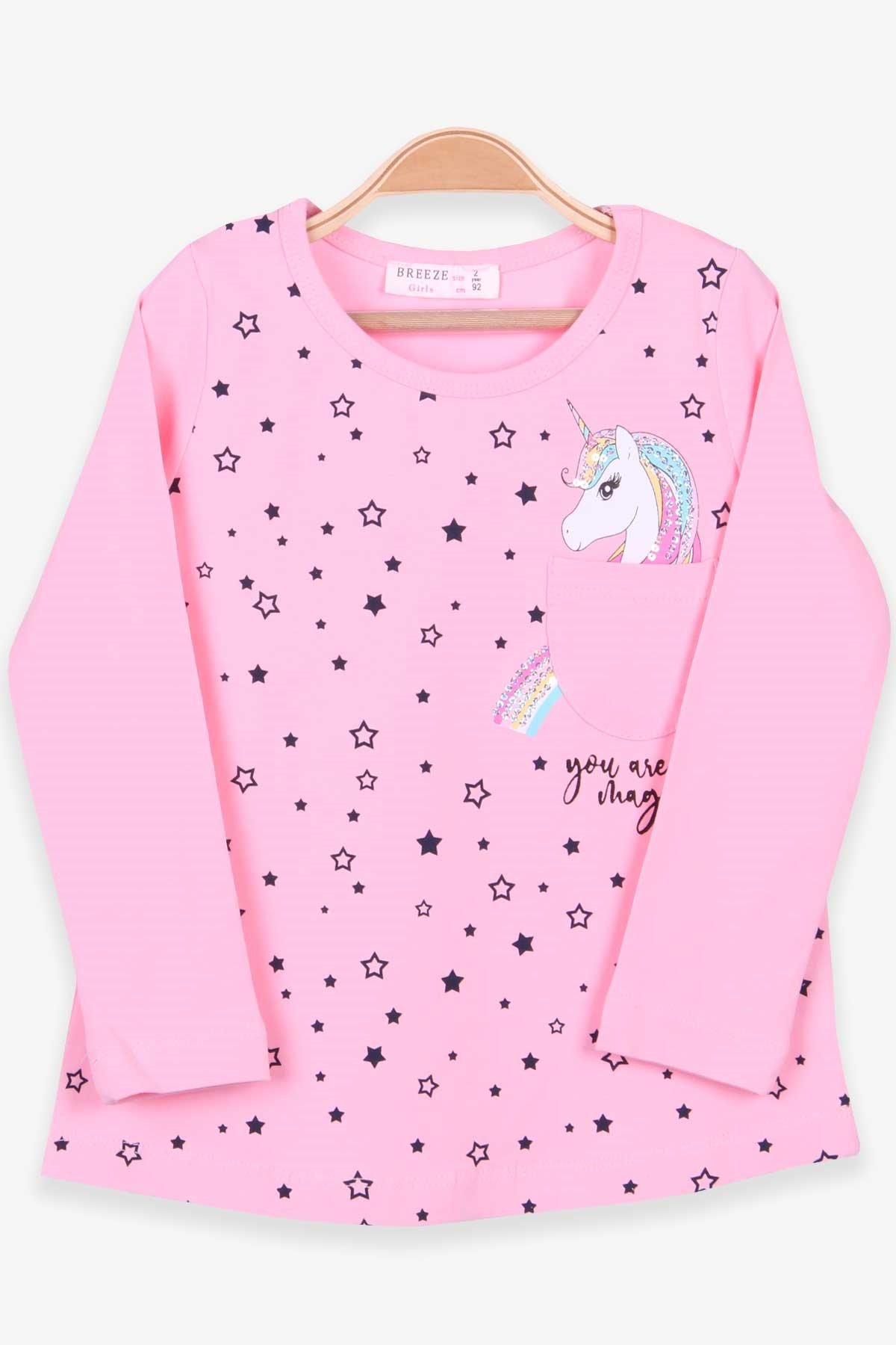 Breeze Kız Çocuk Uzun Kollu Tişört Unicorn Pudra (2-6 Yaş)
