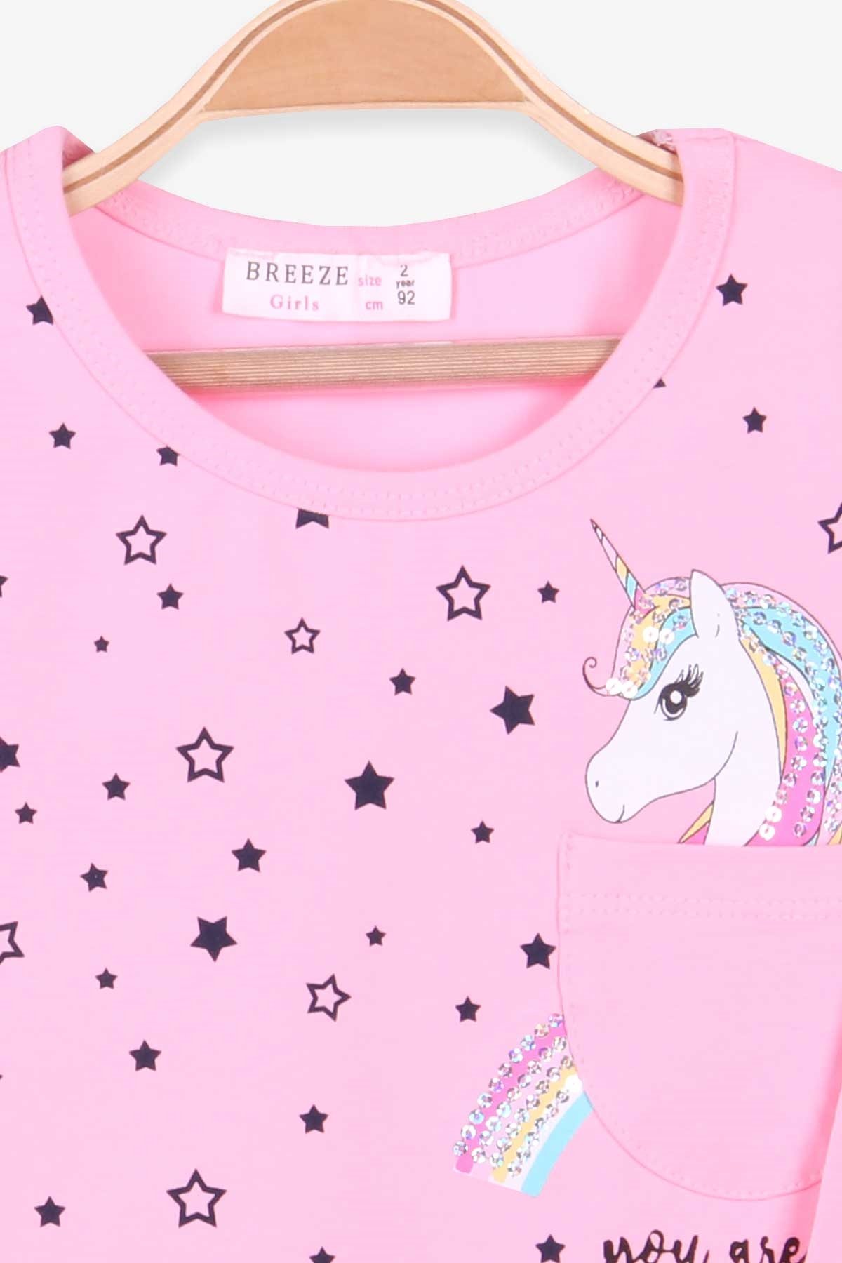 Breeze Kız Çocuk Uzun Kollu Tişört Unicorn Pudra (2-6 Yaş)