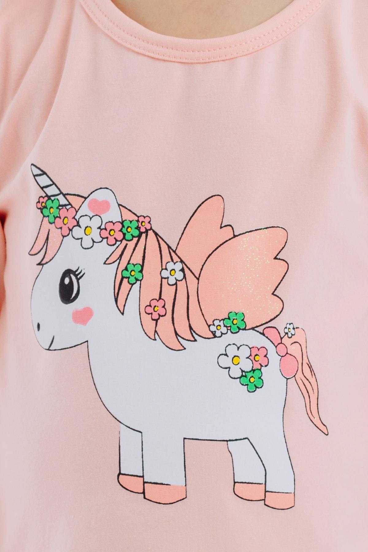 Breeze Kız Çocuk Uzun Kollu Tişört Unicorn Baskılı Somon (1-4 Yaş)