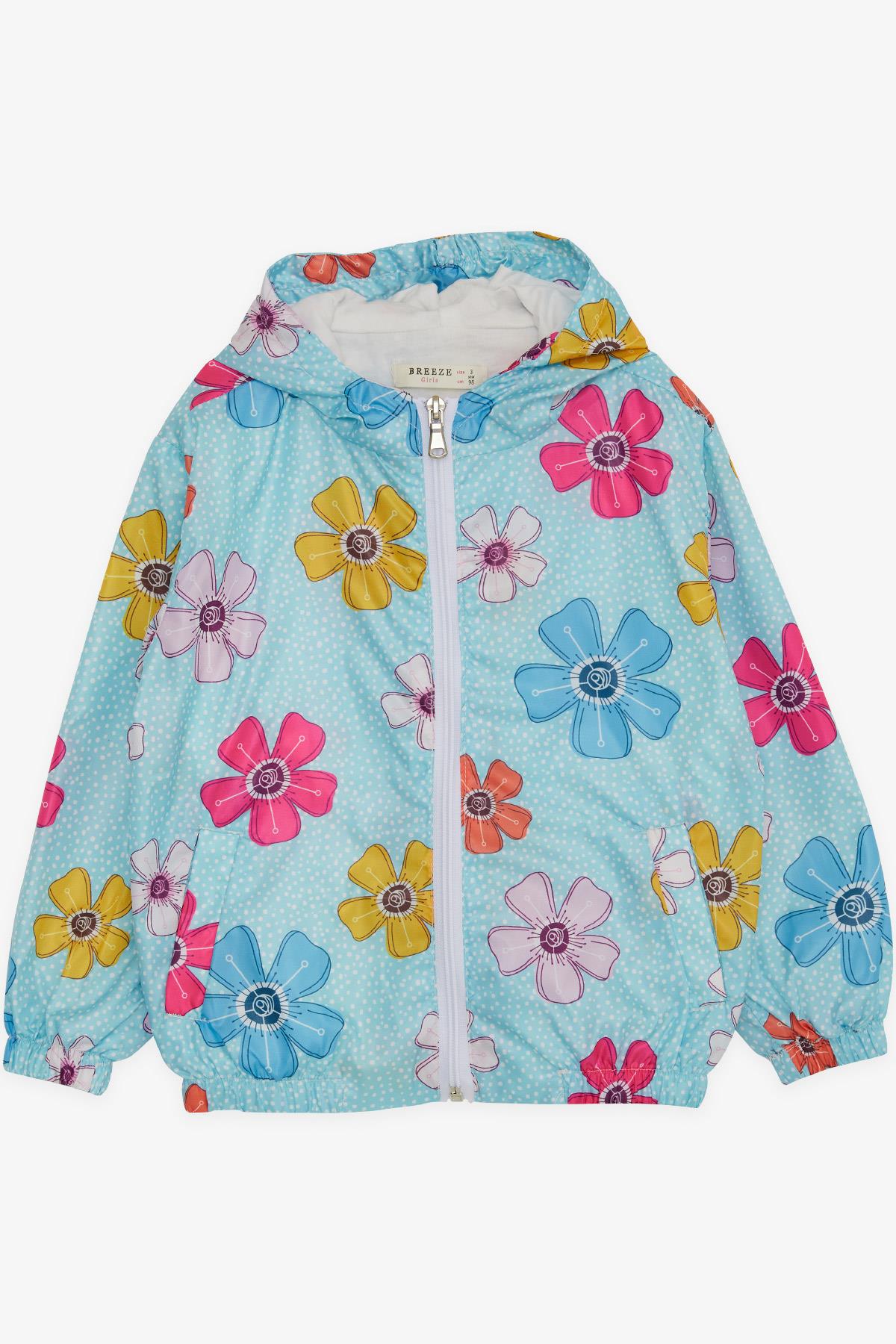 Breeze Kız Çocuk Yağmurluk Çiçek Desenli Turkuaz (1-5 Yaş)