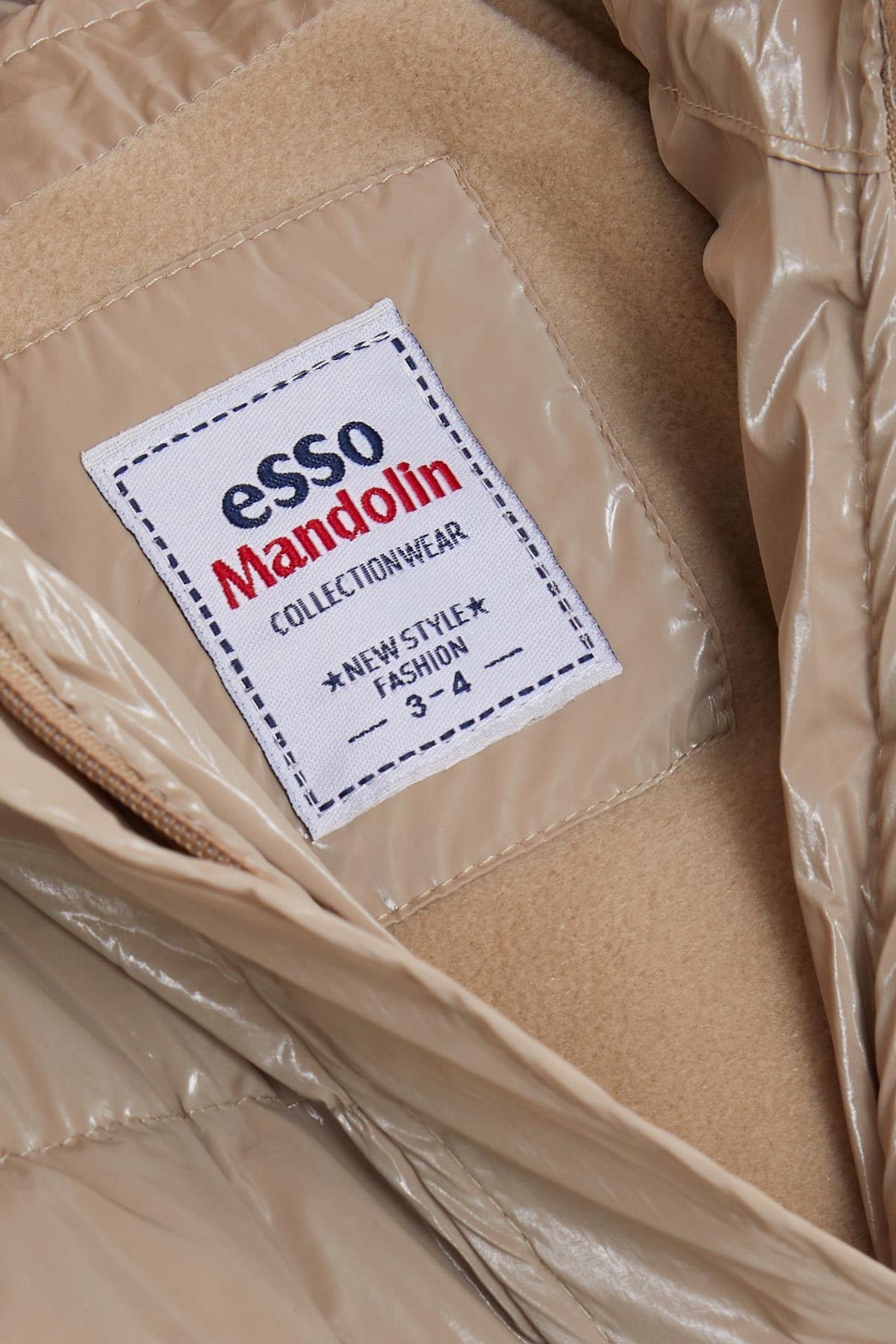 ESSO MANDOLİN Kız Çocuk Mont Kapüşonlu Peluşlu Kemerli Bej (2-6 Yaş)