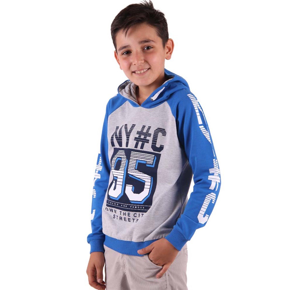 Erkek Çocuk Kapşonlu Sweatshirt Breeze  Mavi-Gri