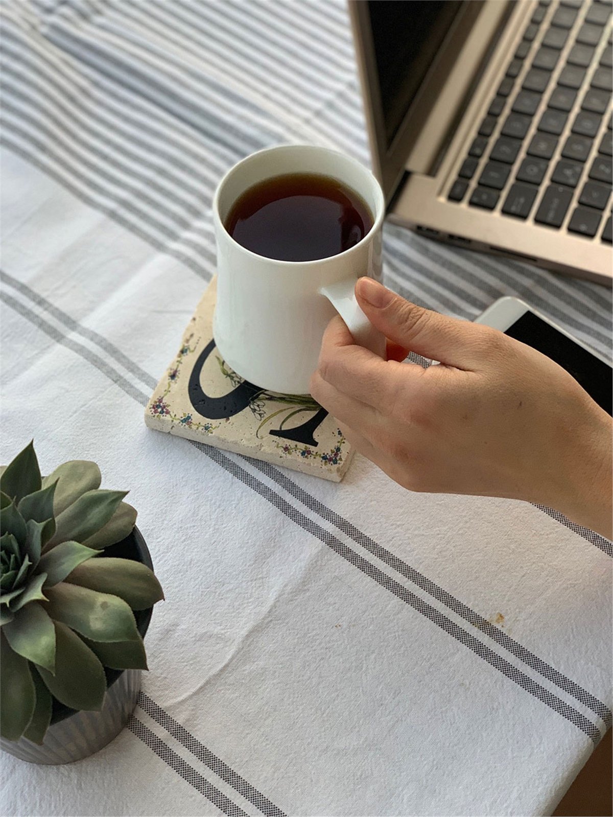 Baskılı Doğaltaş Bardak Altlığı 4'lü Set Desen Tile -OSCAR STONE DECOR COASTER SET
