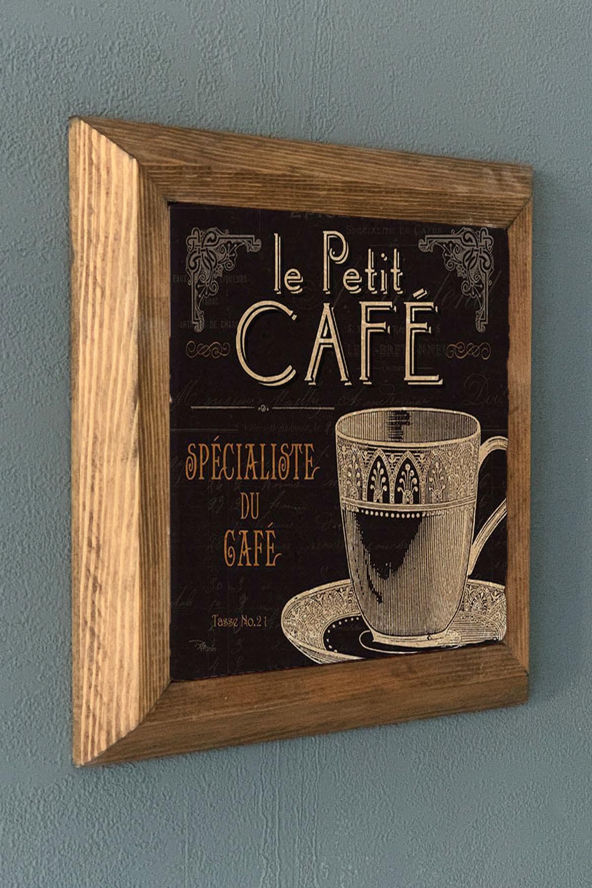 CAFE TEMALI Masif Çerçeveli Taş Tablo-Wall Decor- Oscar Stone Decor 28X28 CM