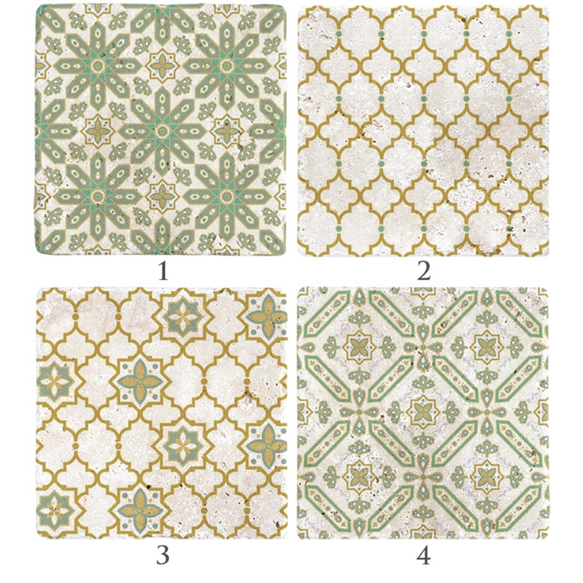 Desen Baskılı Doğaltaş Bardak Altlığı 4'lü Set  Tile -OSCAR STONE DECOR COASTER SET