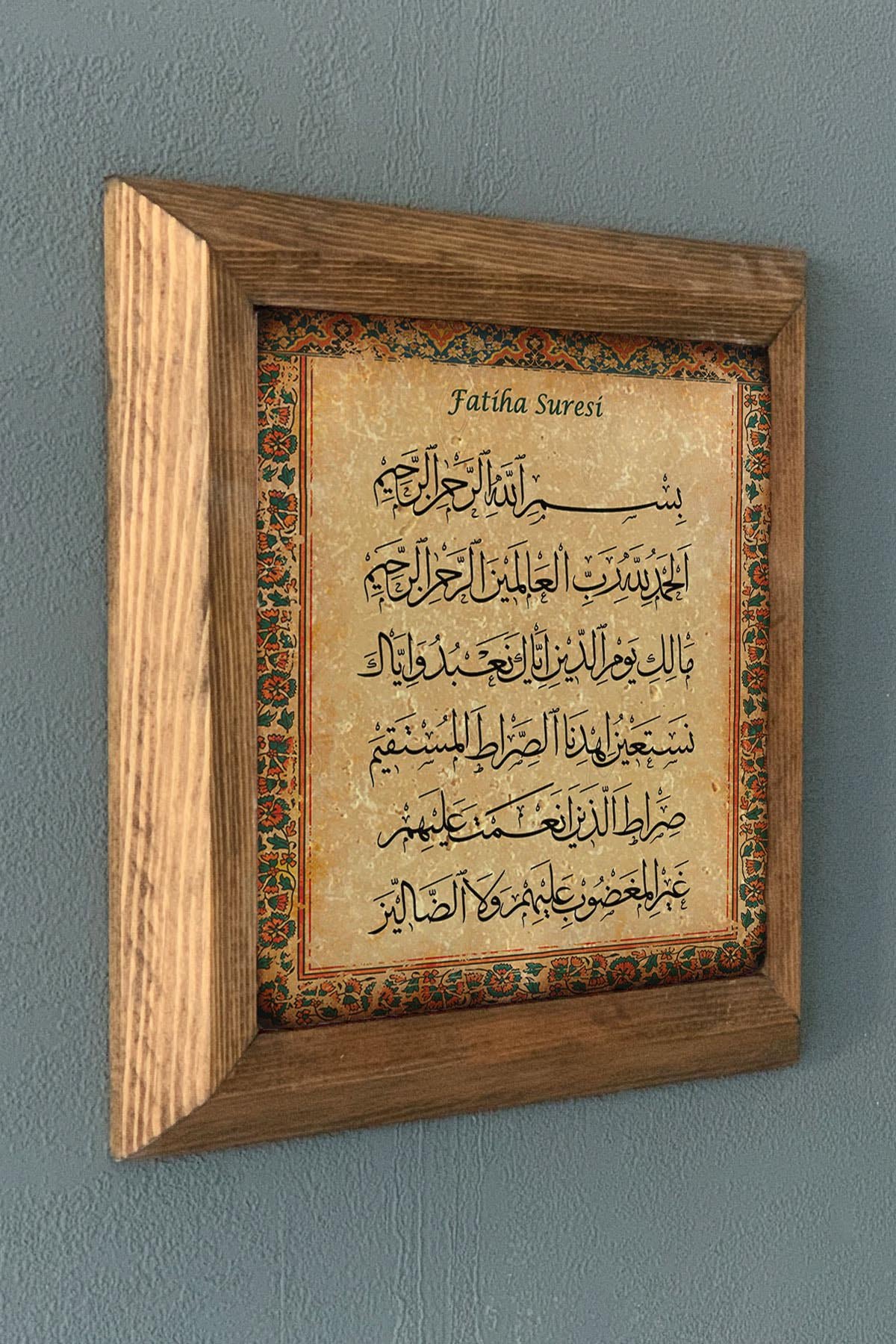 Fatiha Suresi-Masif Çerçeveli Taş Tablo-Wall Decor- Oscar Stone Decor 28X28 CM