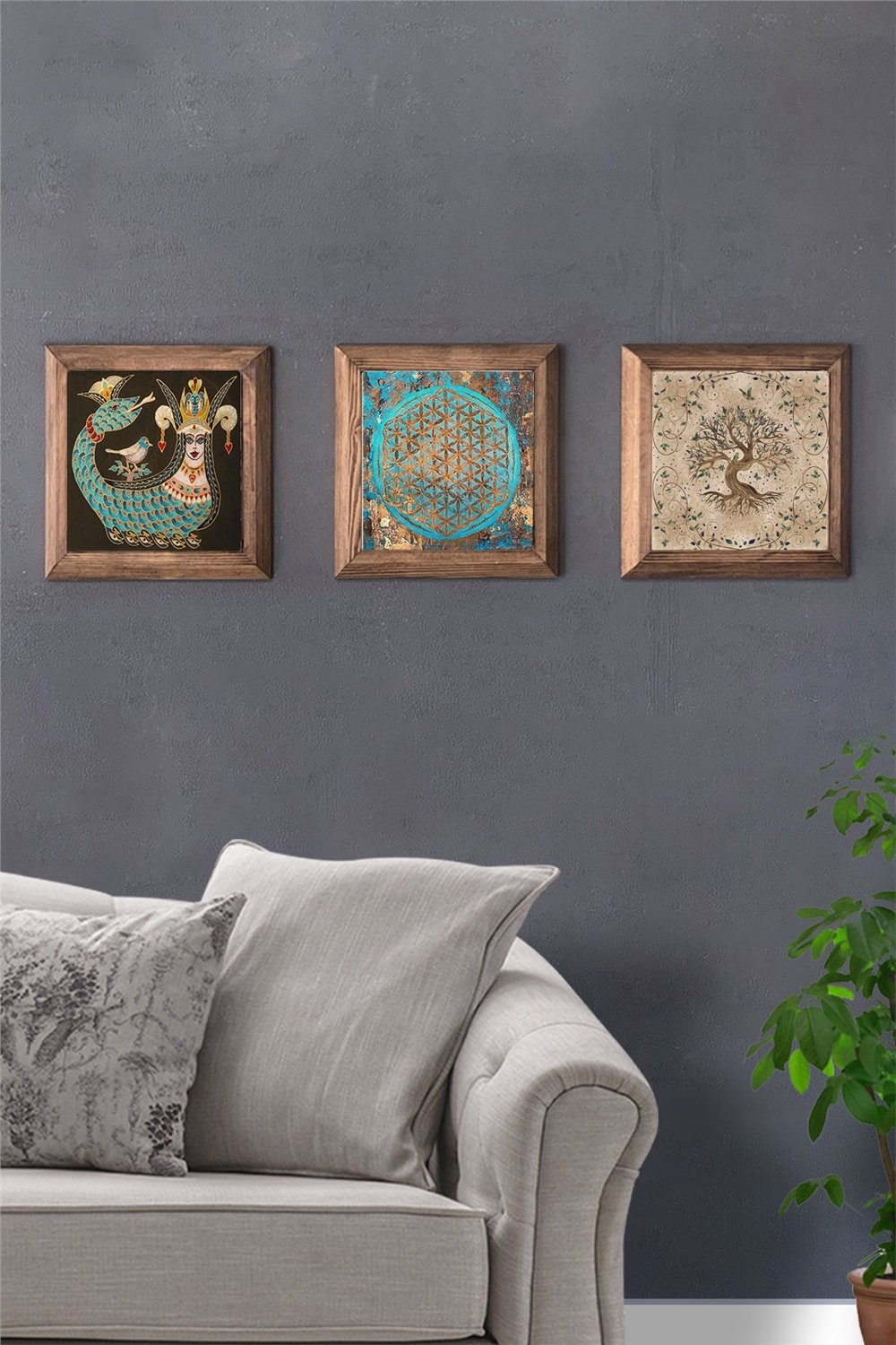 MASİF ÇERÇEVELİ 3'LÜ DOĞALTAŞ TABLO PANO OSCAR STONE DECOR / 3PRMT-40-0347