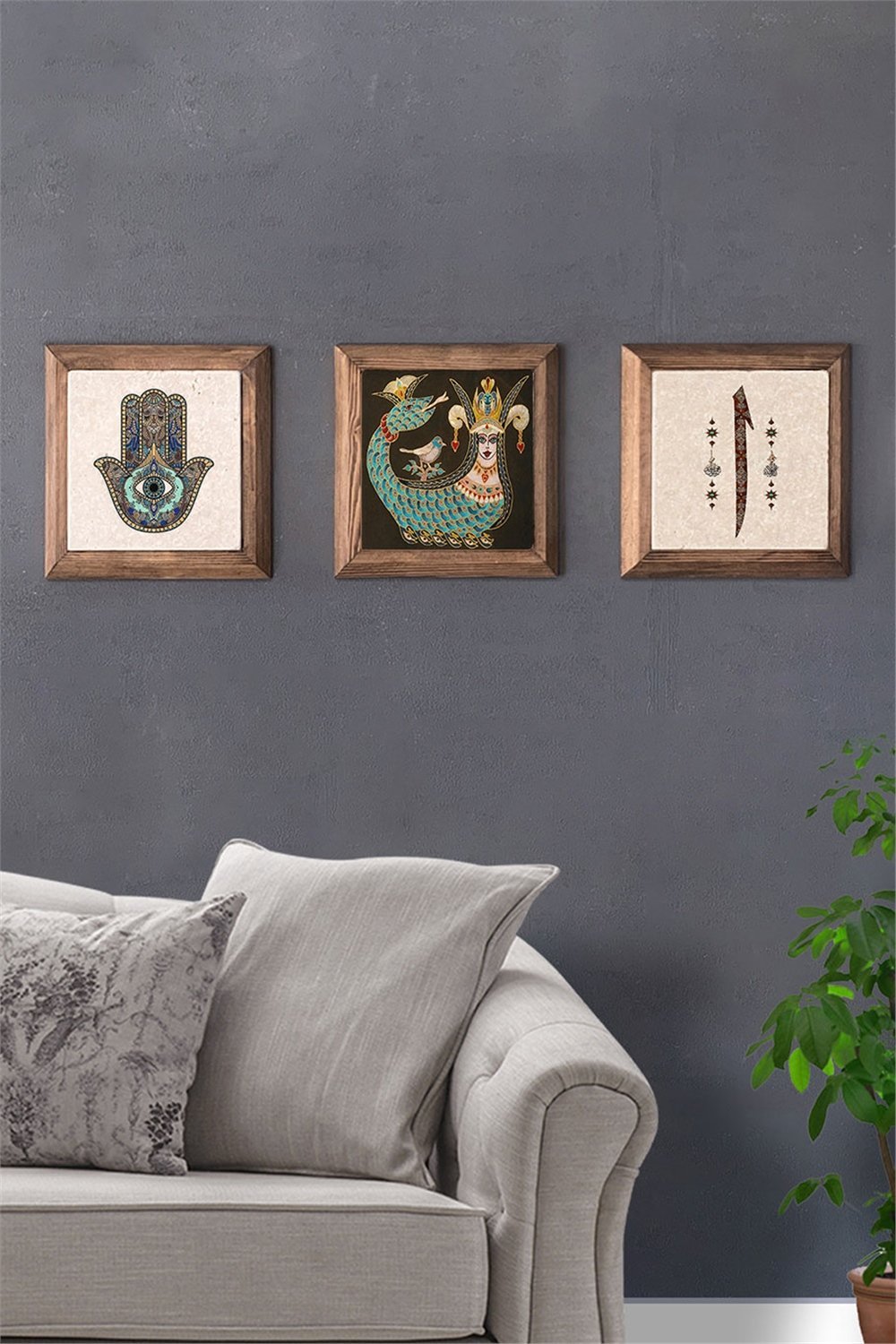 MASİF ÇERÇEVELİ 3'LÜ DOĞALTAŞ TABLO PANO OSCAR STONE DECOR / 3PRMT-40-0385