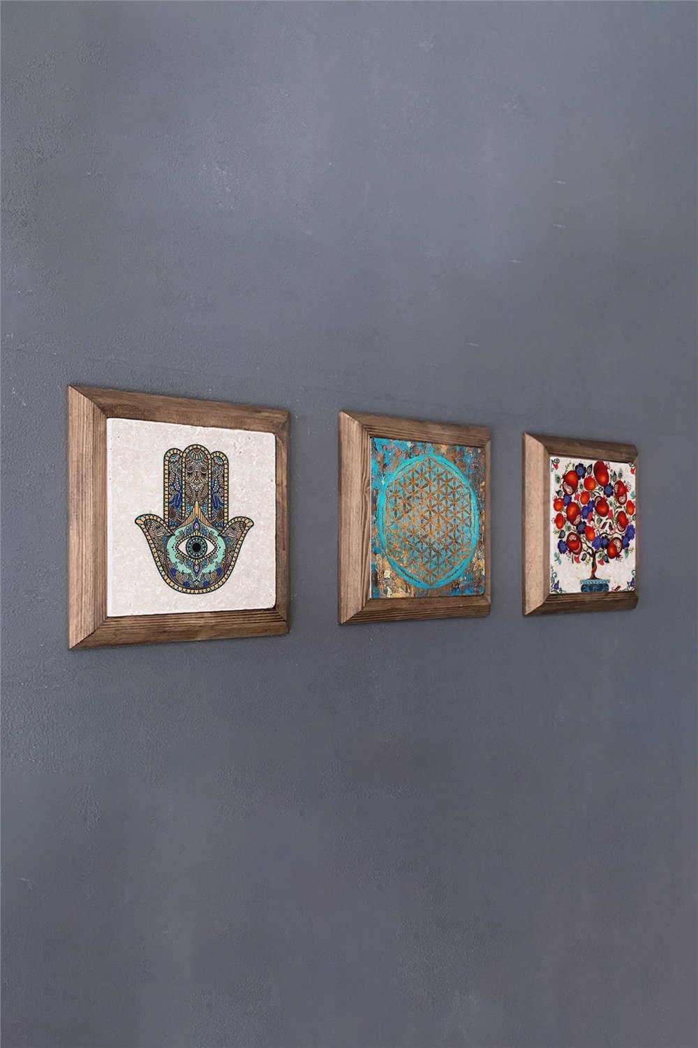 MASİF ÇERÇEVELİ 3'LÜ DOĞALTAŞ TABLO PANO OSCAR STONE DECOR / 3PRMT-40-0381