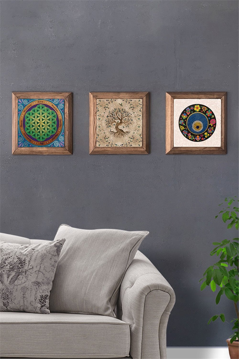 MASİF ÇERÇEVELİ 3'LÜ DOĞALTAŞ TABLO PANO OSCAR STONE DECOR / 3PRMT-40-0252