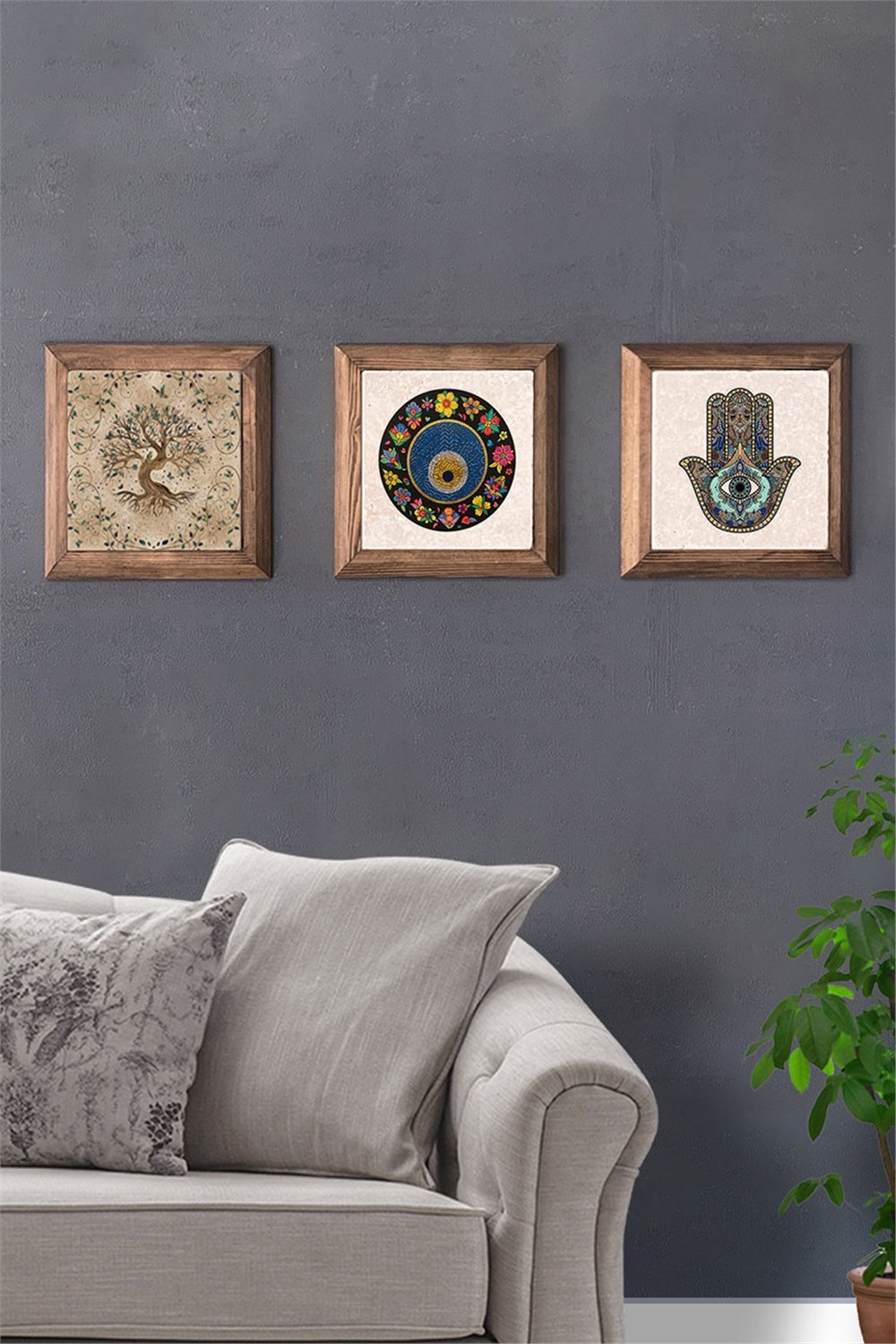 MASİF ÇERÇEVELİ 3'LÜ DOĞALTAŞ TABLO PANO OSCAR STONE DECOR / 3PRMT-40-0241