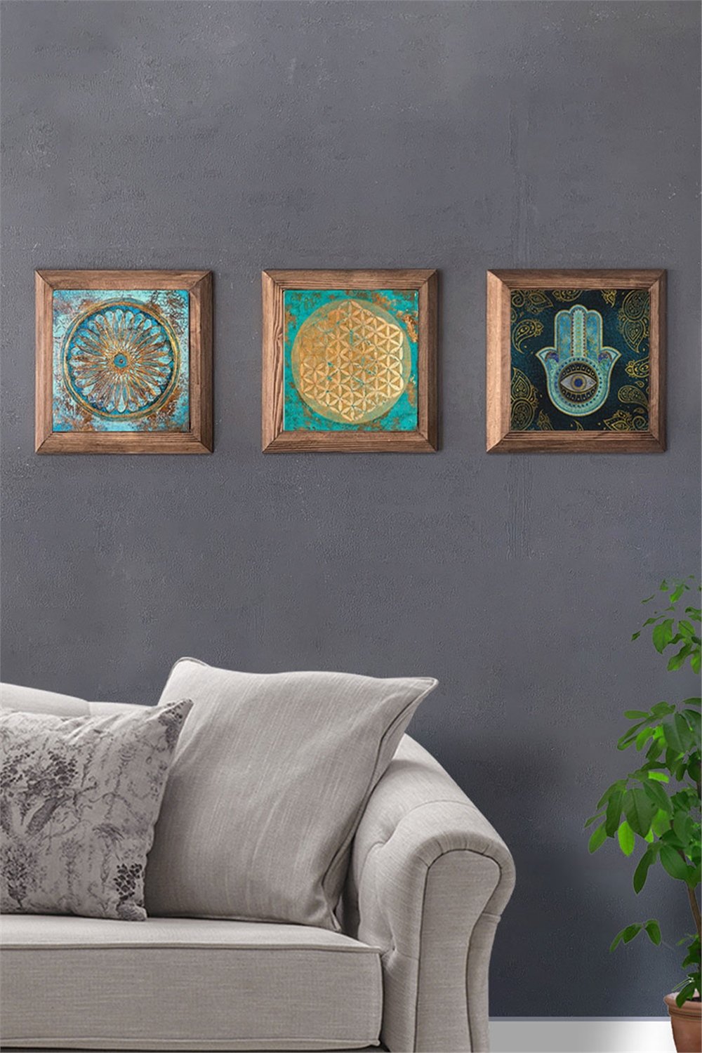 MASİF ÇERÇEVELİ 3'LÜ DOĞALTAŞ TABLO PANO OSCAR STONE DECOR / 3PRMT-40-0253