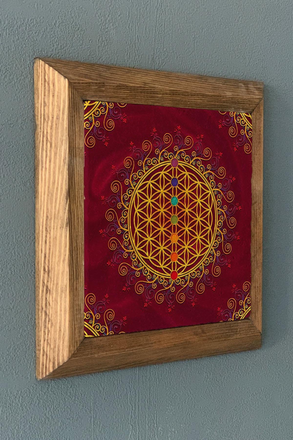 Masif Çerçeveli Chakra Geometric Taş Tablo- Duvar Dekoru- Oscar Stone Decor 28X28 cm-WALL DECOR