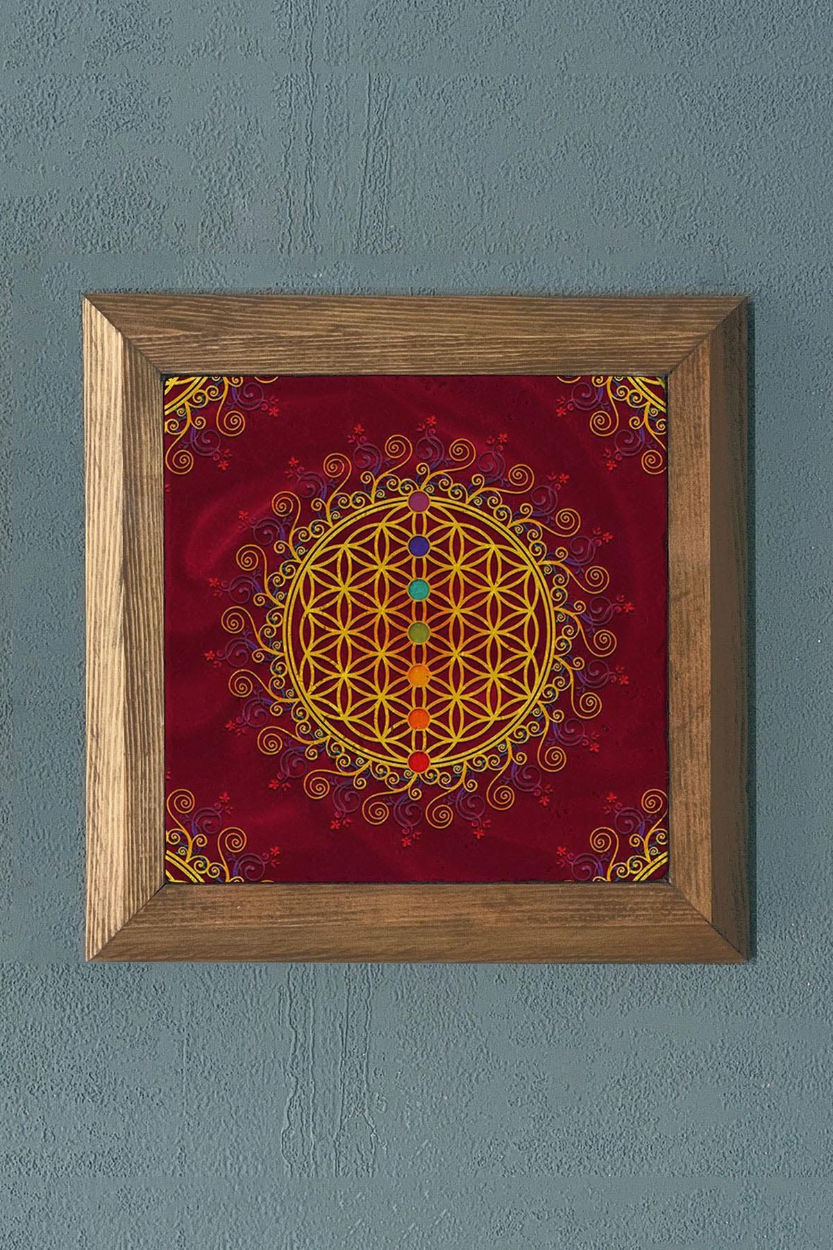 Masif Çerçeveli Chakra Geometric Taş Tablo- Duvar Dekoru- Oscar Stone Decor 28X28 cm-WALL DECOR