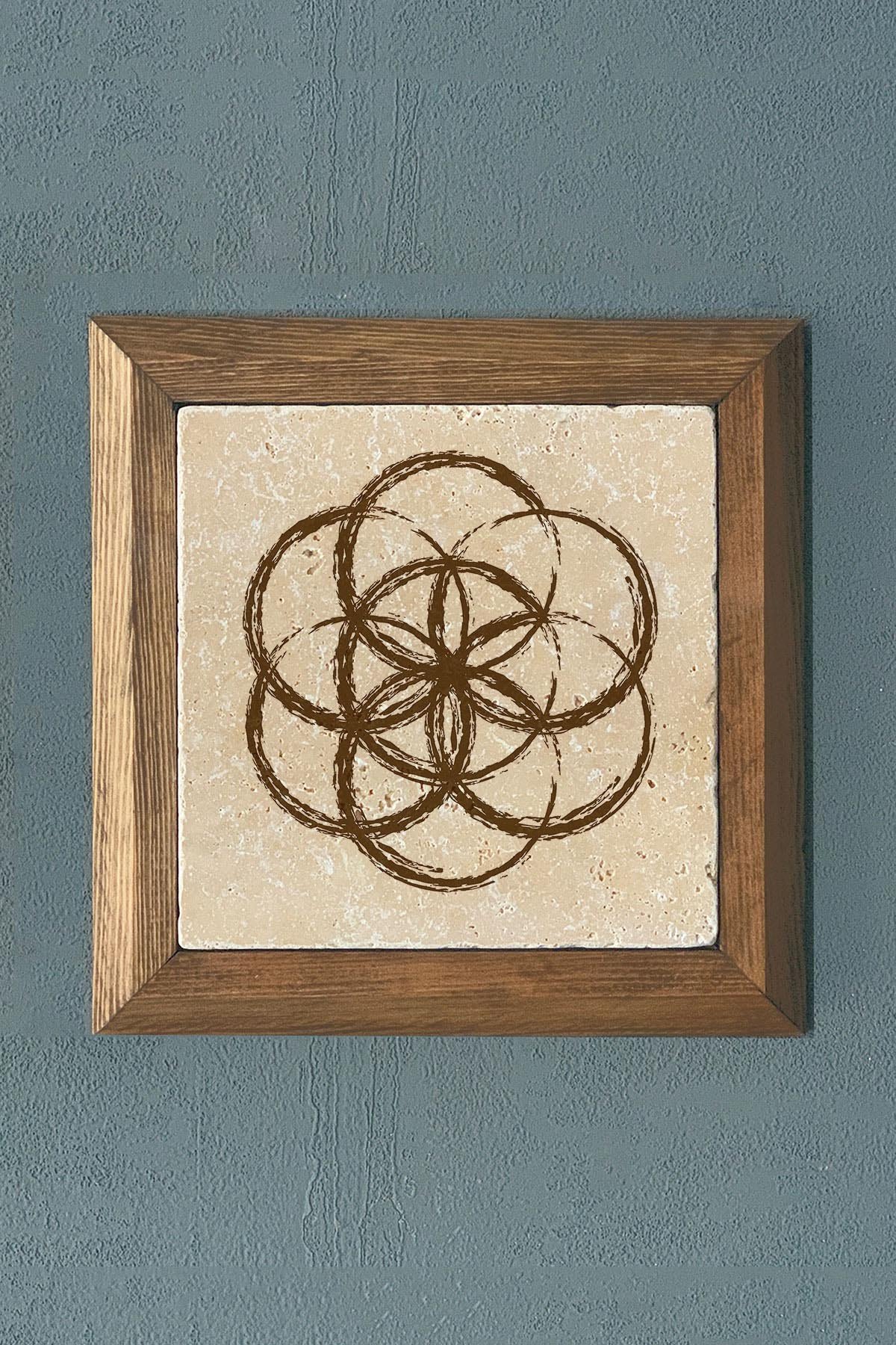 Masif Çerçeveli Geometrik Taş Tablo- Duvar Dekoru- Oscar Stone Decor 28X28 cm-WALL DECOR