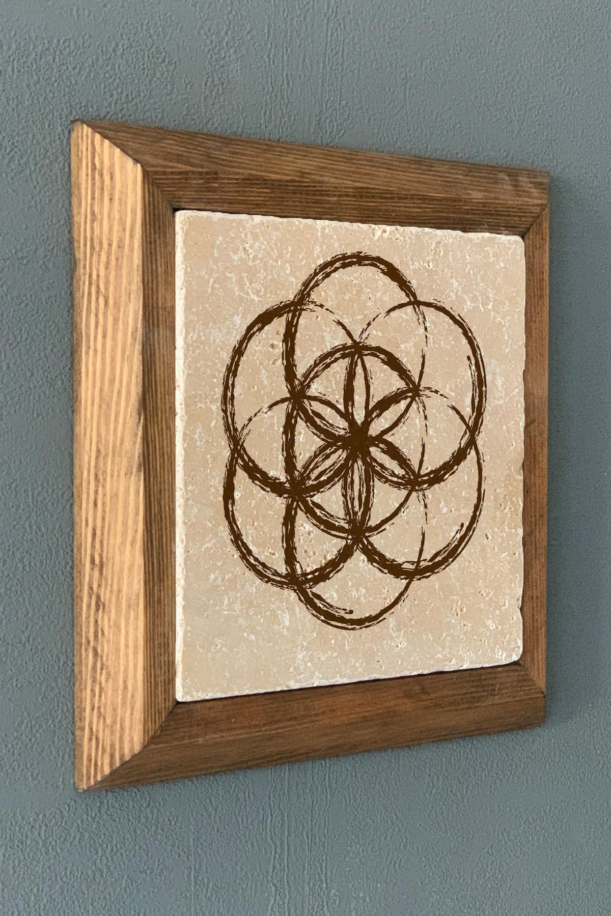 Masif Çerçeveli Geometrik Taş Tablo- Duvar Dekoru- Oscar Stone Decor 28X28 cm-WALL DECOR