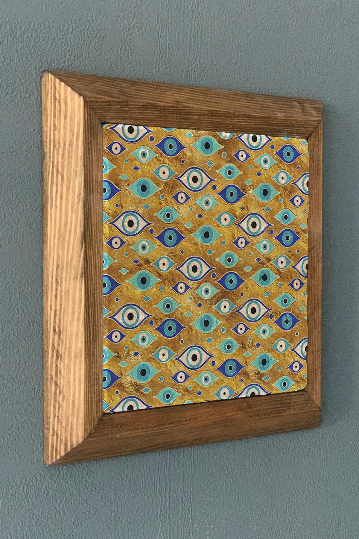 Masif Çerçeveli Nazar Taş Tablo- Duvar Dekoru- Oscar Stone Decor 28X28 cm-WALL DECOR