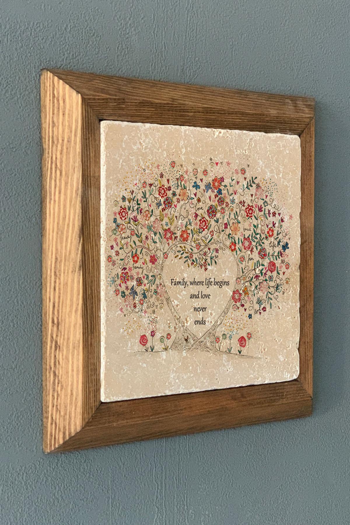 Masif Çerçeveli Taş Tablo-Wall Decor- Oscar Stone Decor 28X28 CM