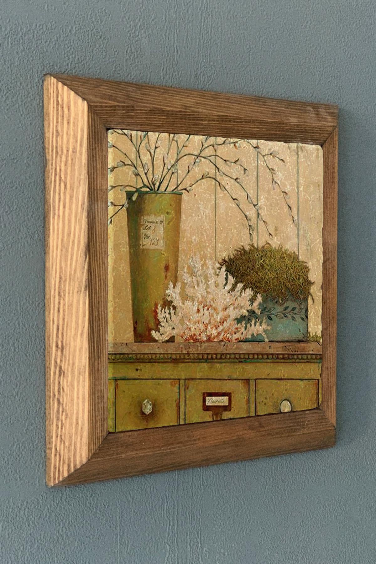 Masif Çerçeveli Taş Tablo-Wall Decor- Oscar Stone Decor 28X28 CM