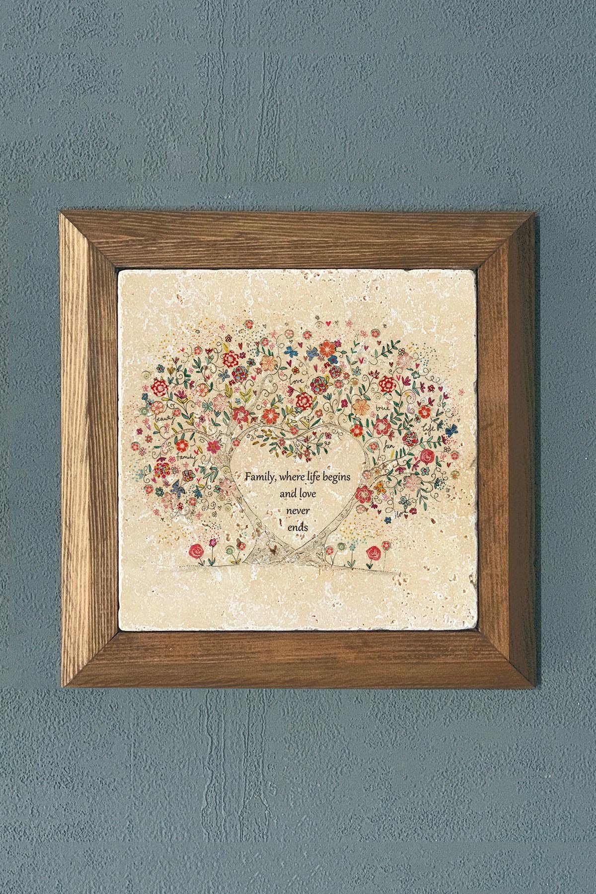 Masif Çerçeveli Taş Tablo-Wall Decor- Oscar Stone Decor 28X28 CM