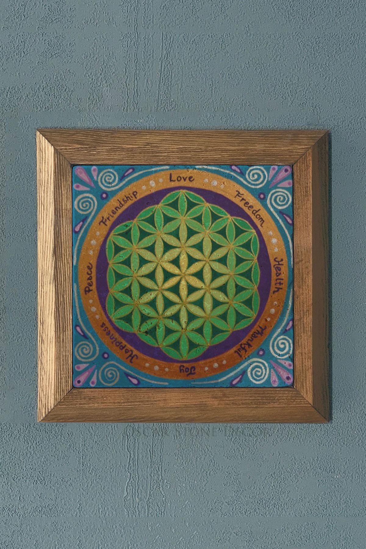 Masif Çerçeveli Yaşam Çiçeği Doğaltaş Tablo Pano Oscar Stone Decor 28X28 CM