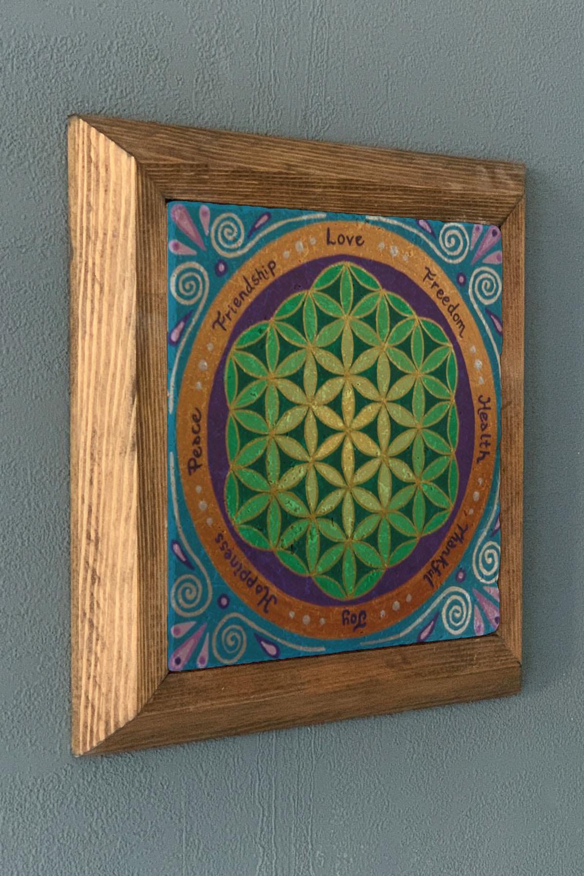Masif Çerçeveli Yaşam Çiçeği Doğaltaş Tablo Pano Oscar Stone Decor 28X28 CM