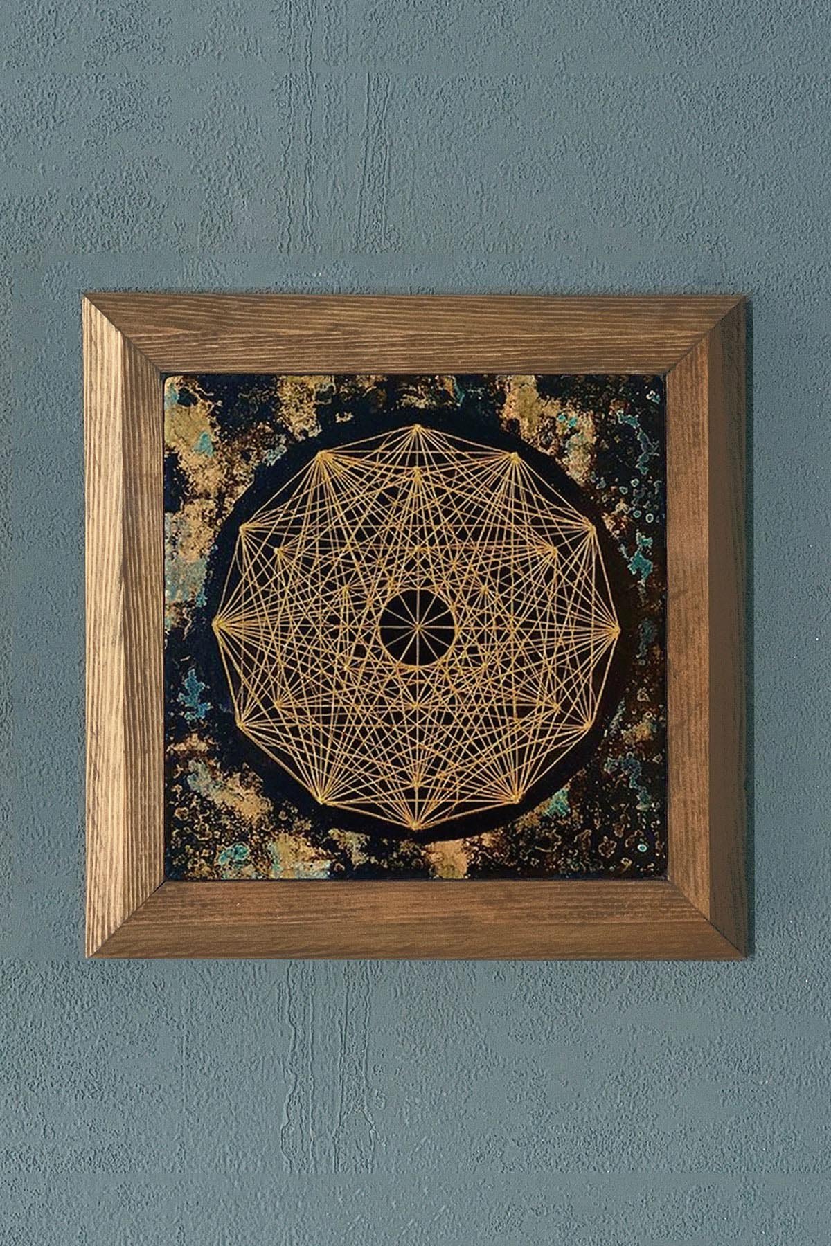 MİSTİK SREE YANTRA Masif Çerçeveli Taş Tablo-Duvar Dekoru- Oscar Stone Decor 28X28 CM