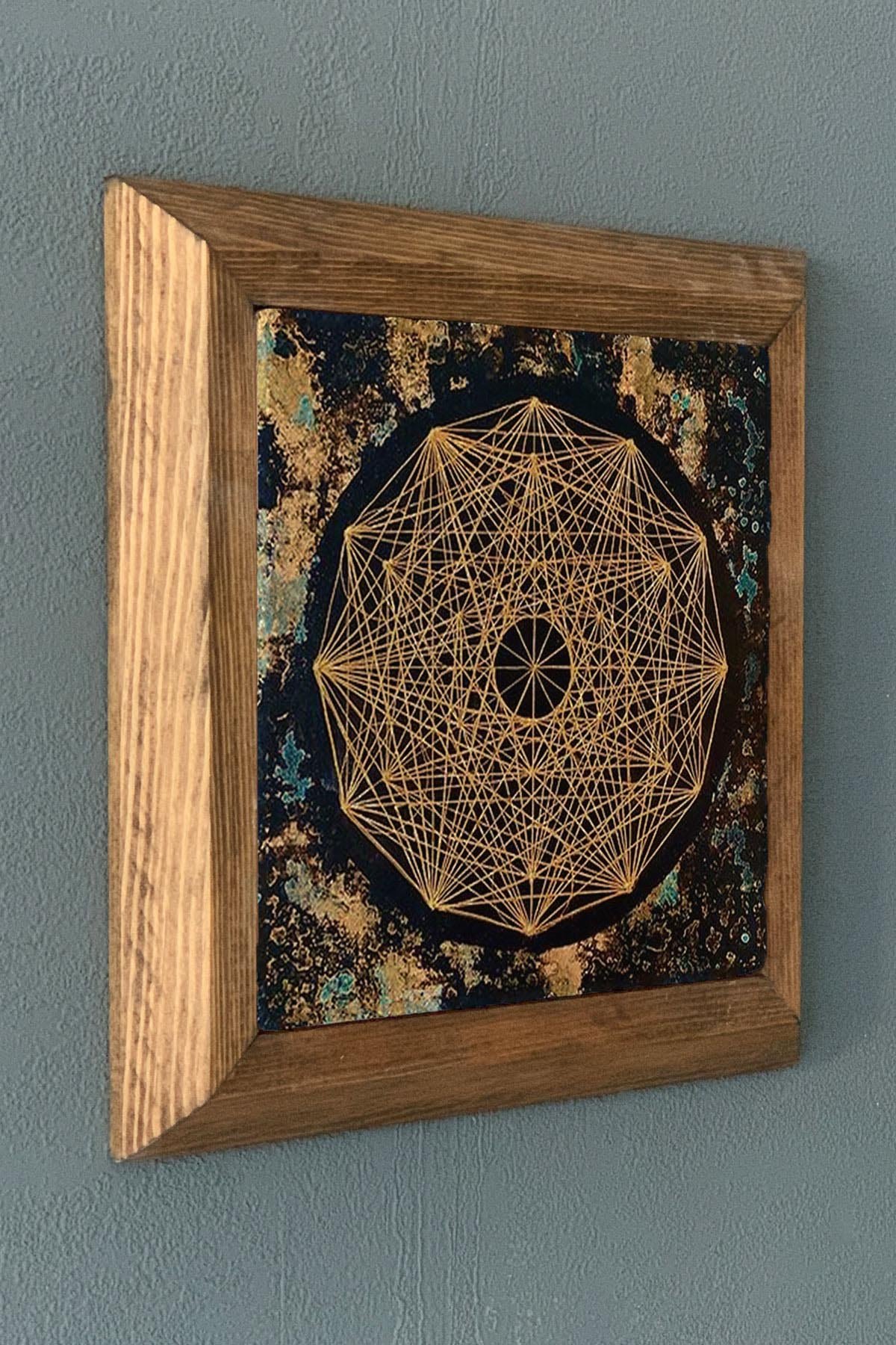 MİSTİK SREE YANTRA Masif Çerçeveli Taş Tablo-Duvar Dekoru- Oscar Stone Decor 28X28 CM