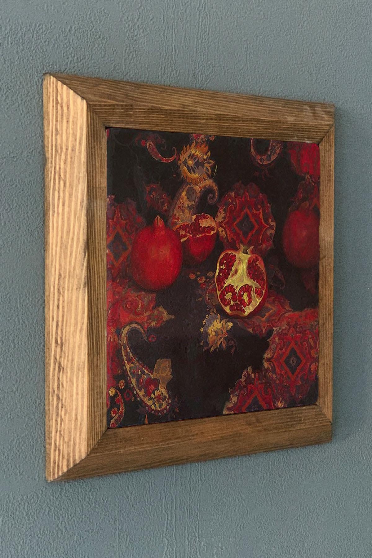 NAR TEMALI AHŞAP Çerçeveli Taş Tablo-Wall Decor- Oscar Stone Decor 28X28 CM