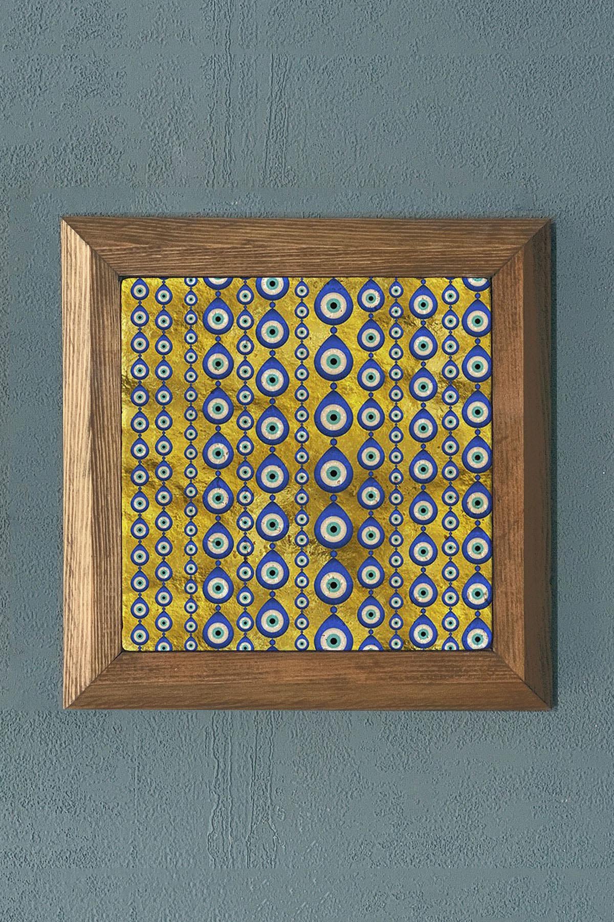 NAZAR TEMALI- Masif Çerçeveli Taş Tablo-Wall Decor- Oscar Stone Decor 28X28 CM