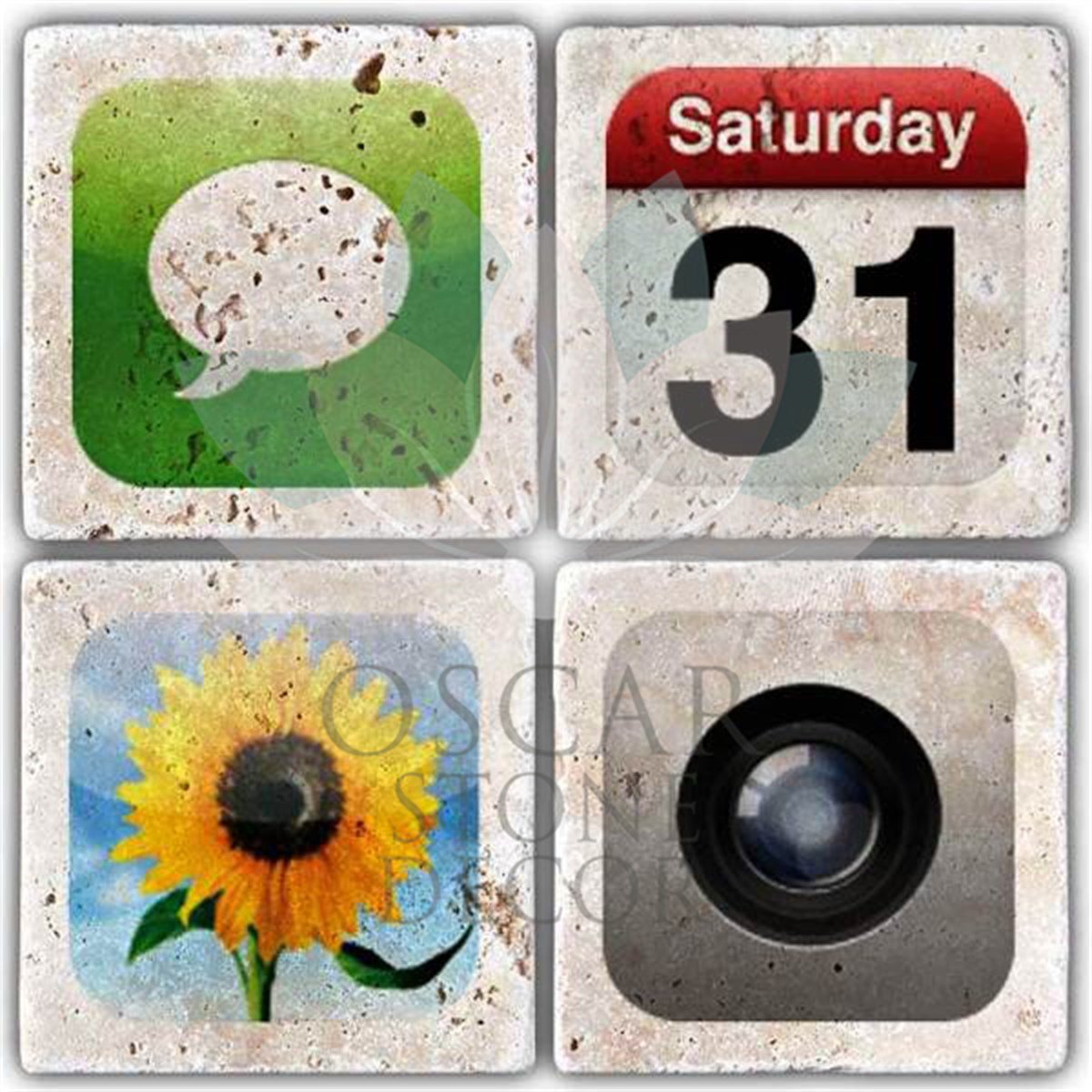 OSCAR STONE DECOR APPLE ICON'S IV 4'lü DOĞALTAŞ BARDAK ALTLIĞI / BA239 (COASTER)